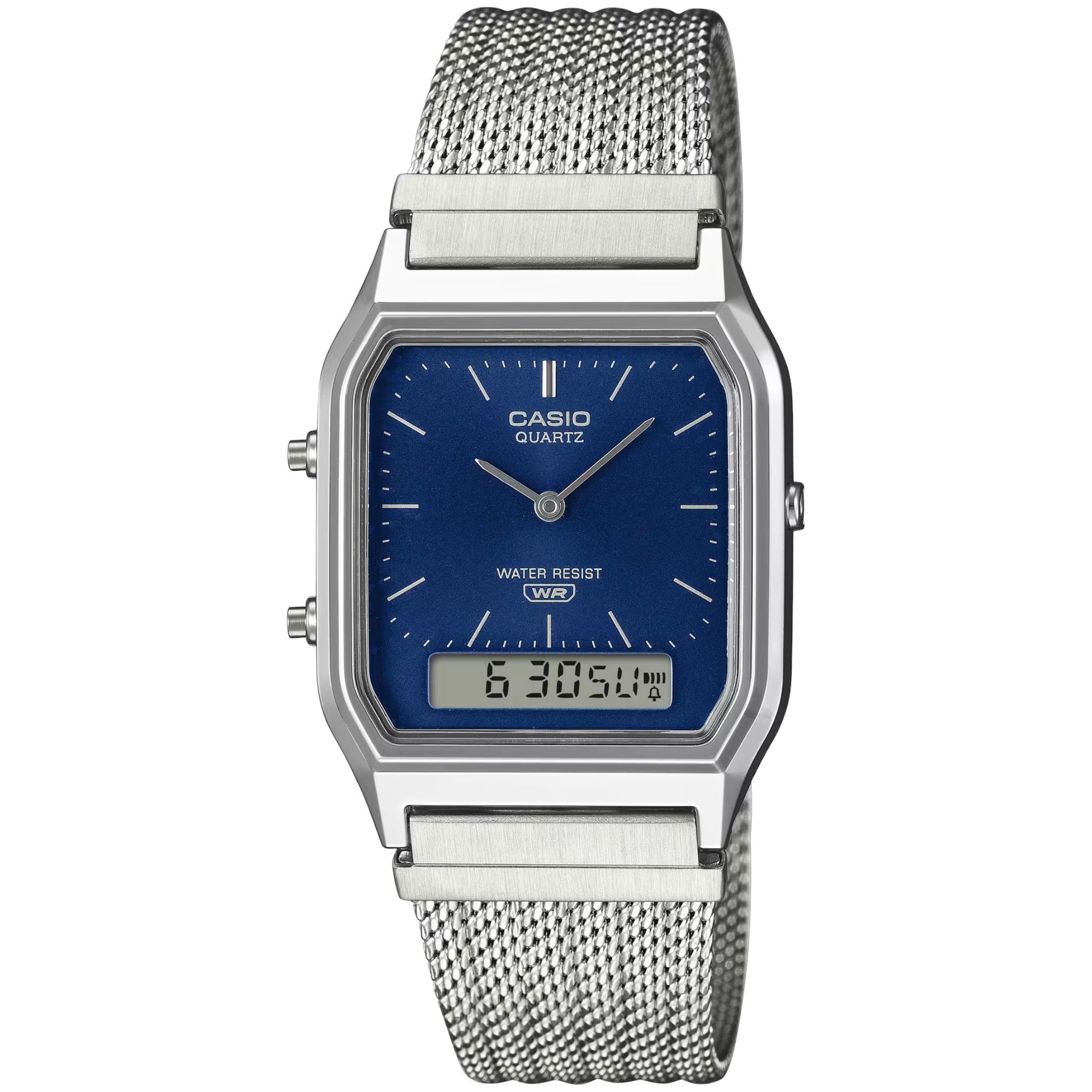 Casio Unisex Vintage Retro Uhr AQ-230EM-2A Silber Blau