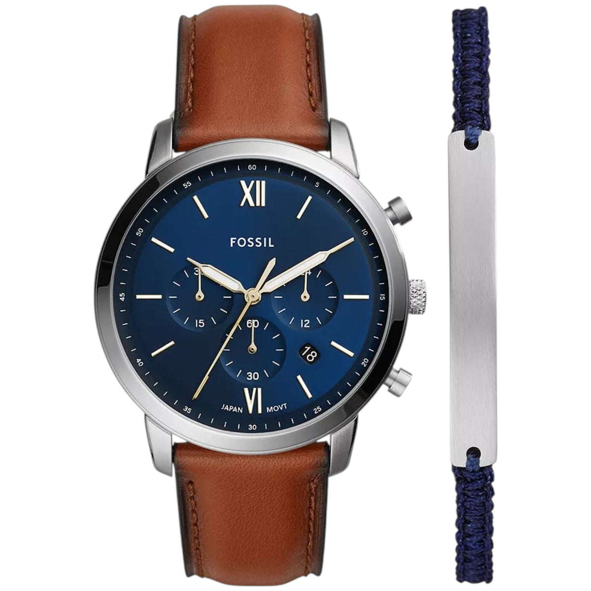 Montre Fossil Neutra FS5708SET Homme Bleu Marron avec bracelet