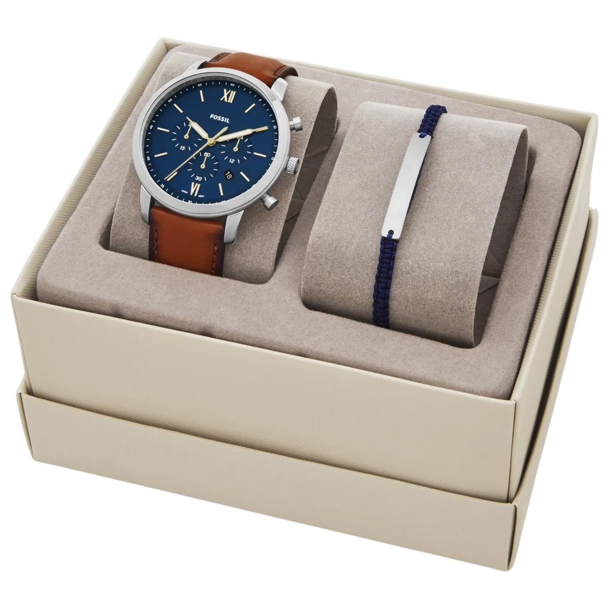 Montre Fossil Neutra FS5708SET Homme Bleu Marron avec bracelet