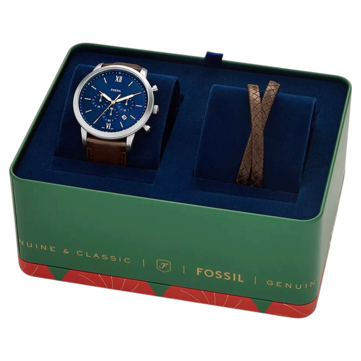 Montre Fossil Neutra FS6018SET Homme Bleu Marron avec bracelet