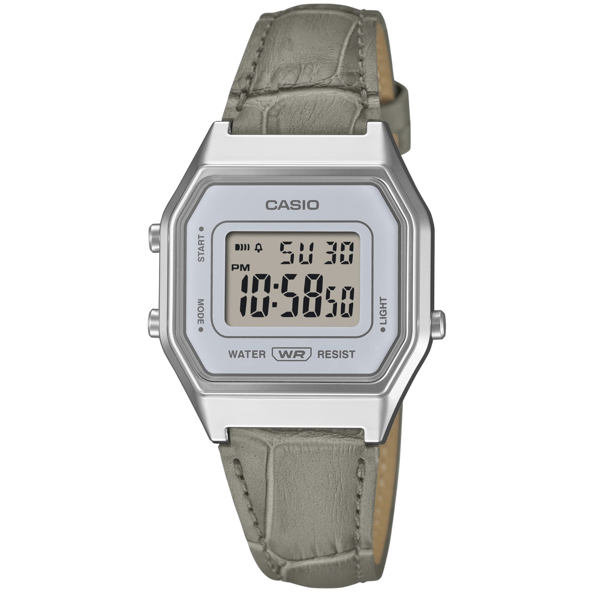 Casio Women's Watch LA680WEL-8A2 Digital Quartz Silver Grey Leather