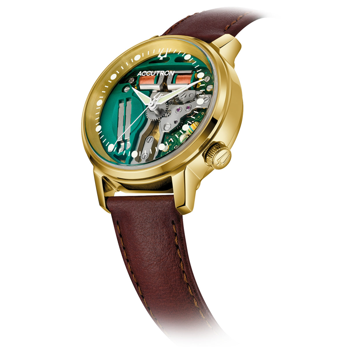 Bulova 27A206 Diapason Uhr 39mm 18 Karat Gold Leder Herren