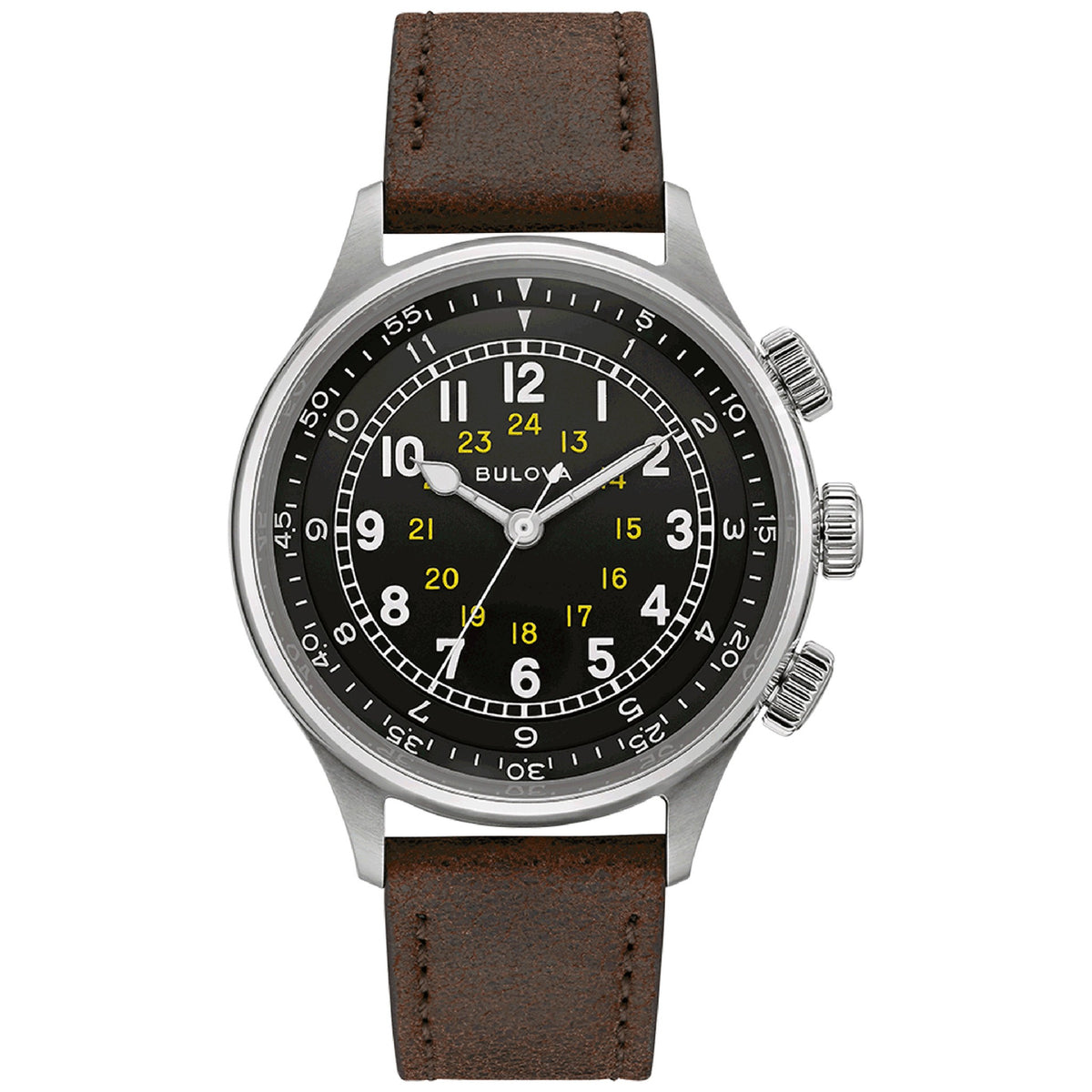 Bulova 96A245 GMT Automatik Herrenuhr 42mm Schwarzes Leder