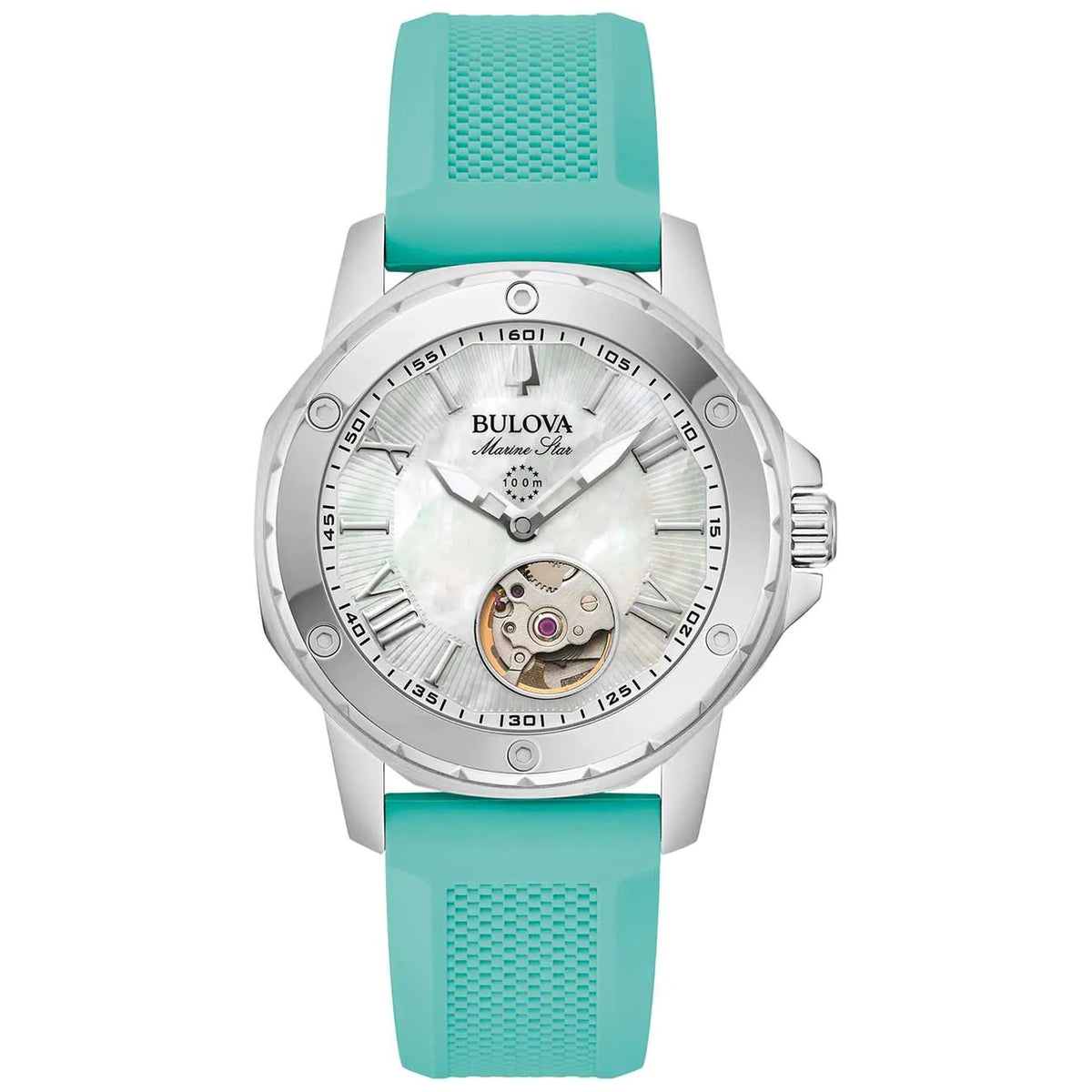 Reloj Bulova 96L325 Marine Star Series A Automático 35mm Silicona Nácar Mujer