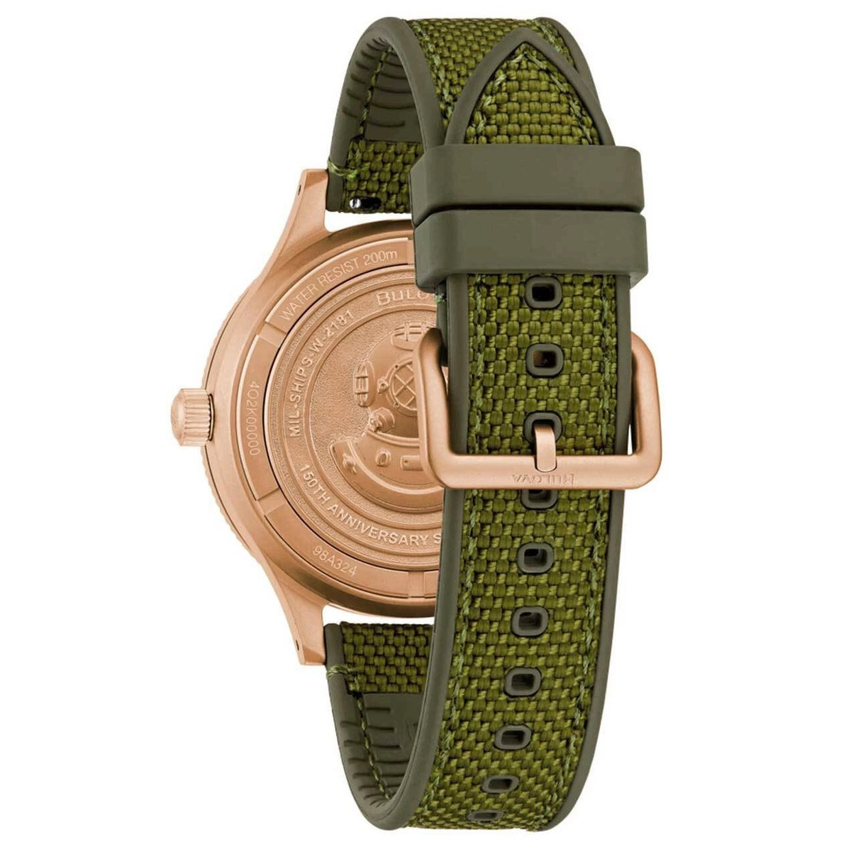 Montre Bulova 98A324 Mil ship Automatique 41mm Bronze Polyester CORDURA Vert Homme
