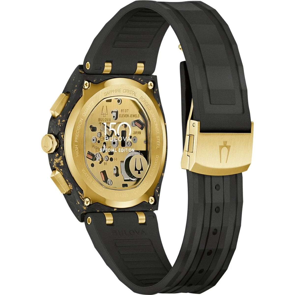 Bulova 98A328 Curv Chronograph Watch 44mm Carbon Black Rubber Men's