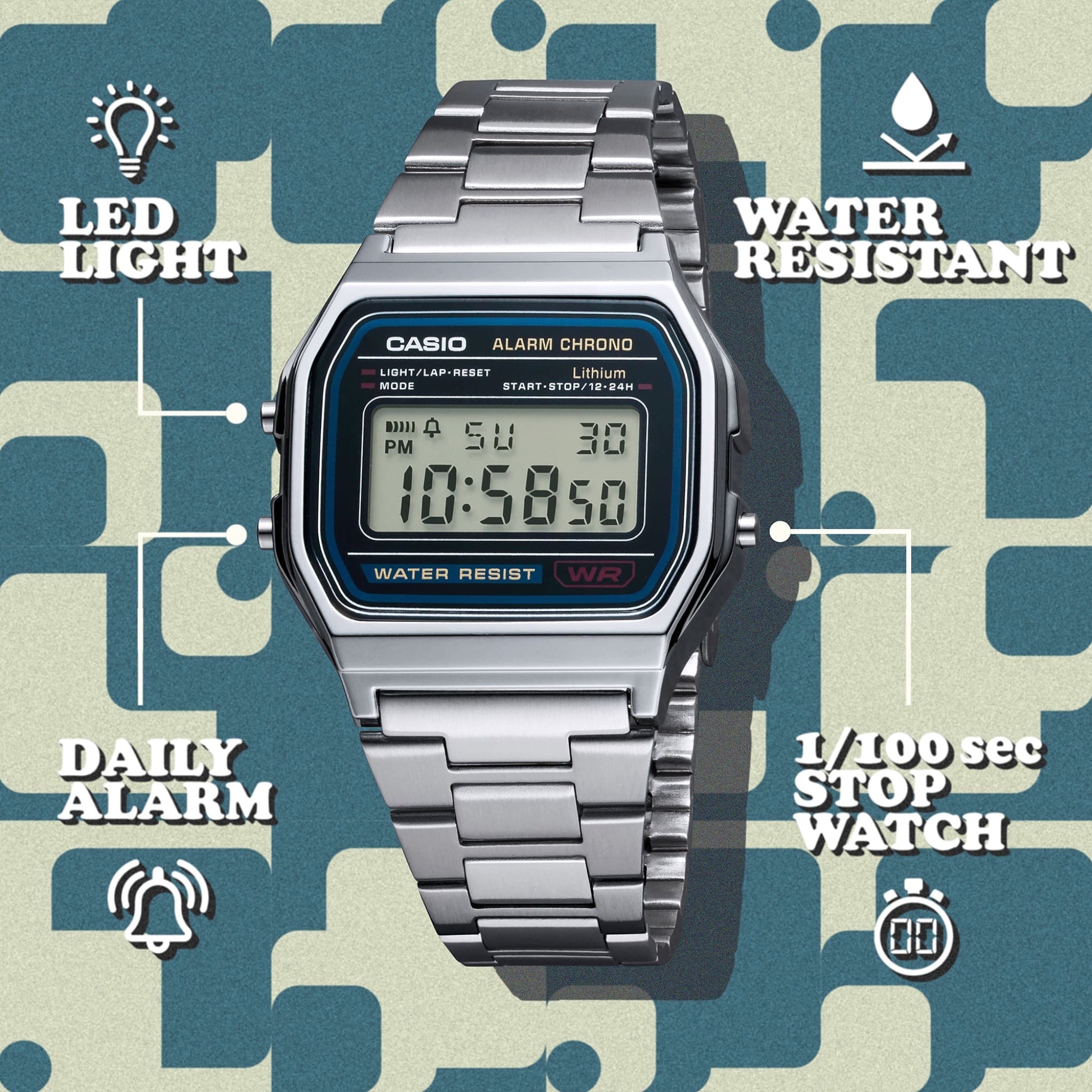 Casio Unisex Vintage Retro A158WA-1DF Digital Watch