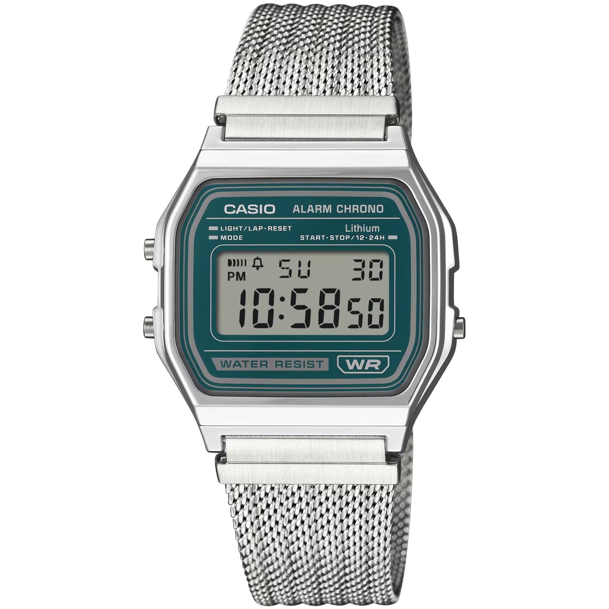 Casio Unisex Vintage Retro A158WEM-3 Digital Watch Silver Green
