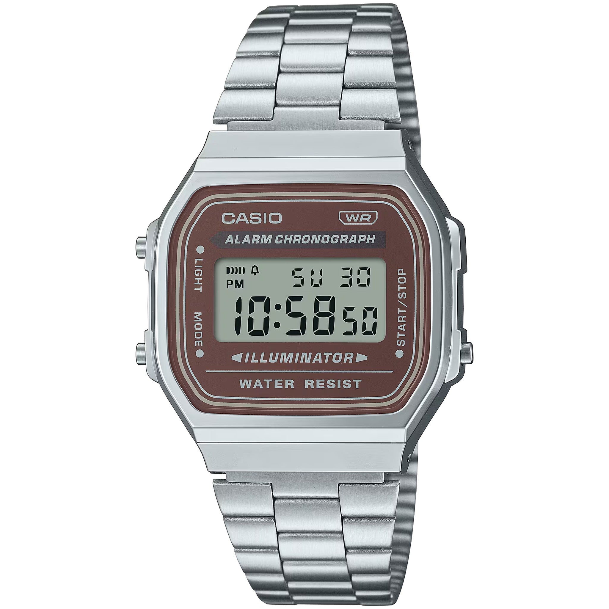 Montre Casio Mixte Vintage A168WA-5A Quartz Digitale Argent Marron