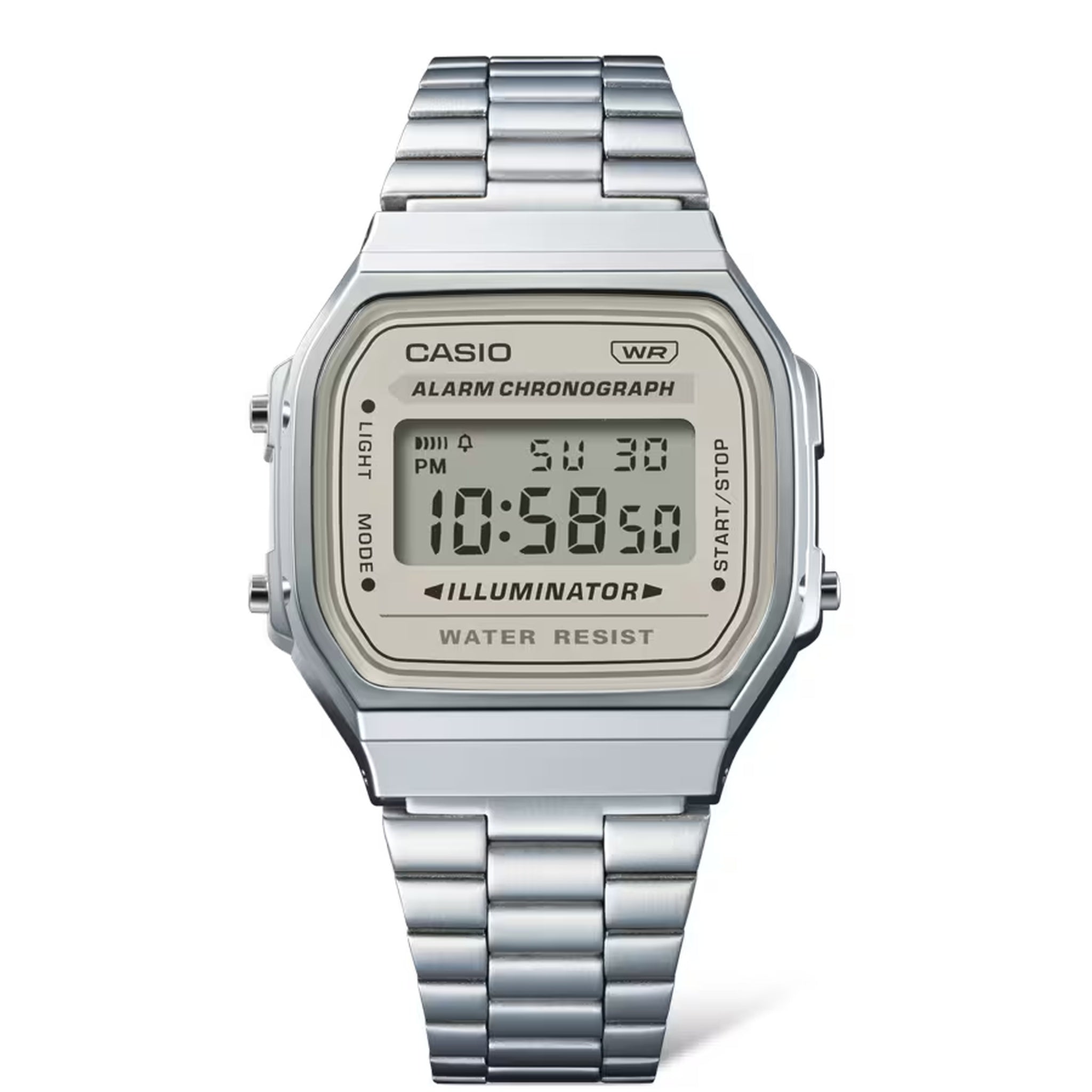 Montre Casio Mixte Vintage A168WA-8A Quartz Digitale Argent Beige
