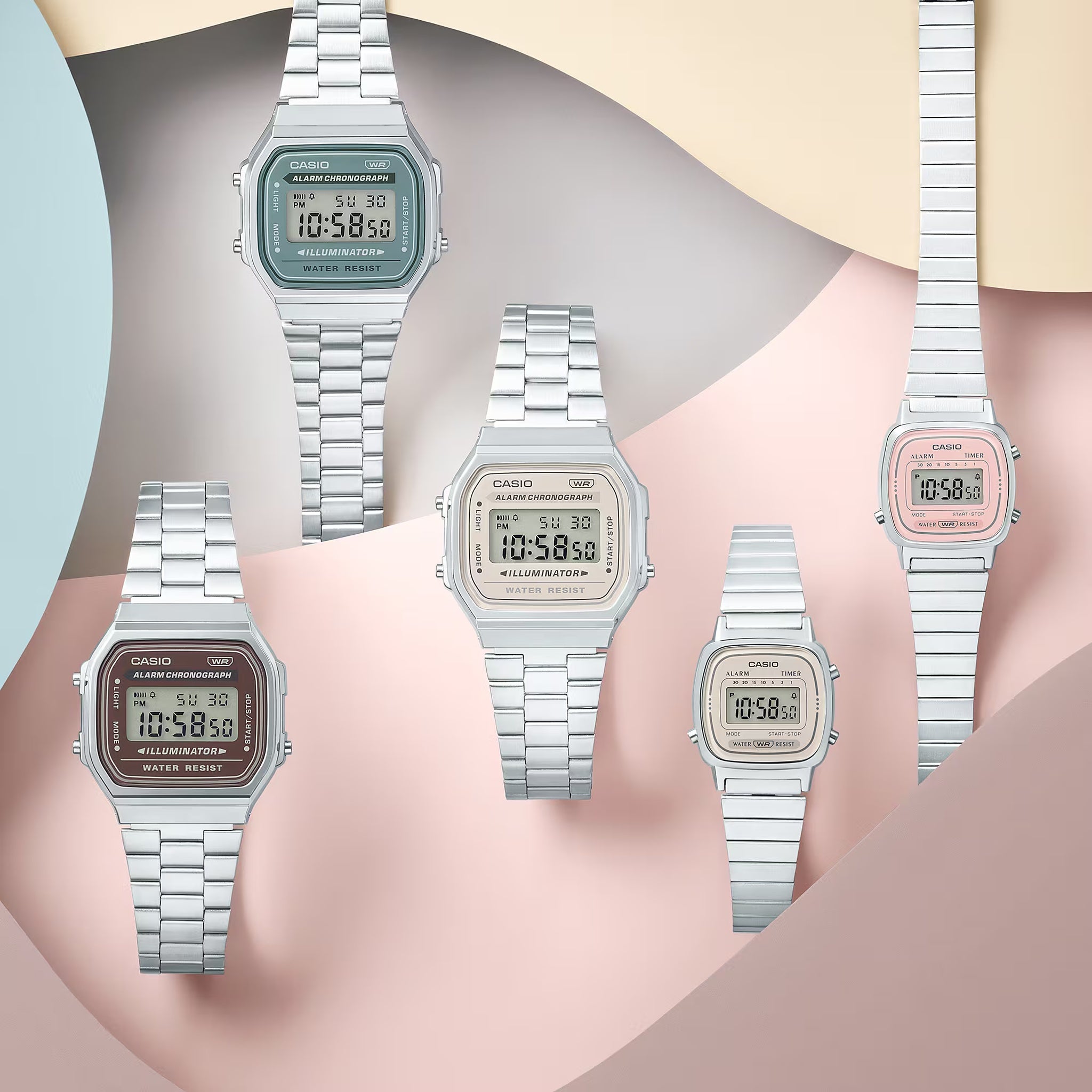 Montre Casio Mixte Vintage A168WA-8A Quartz Digitale Argent Beige