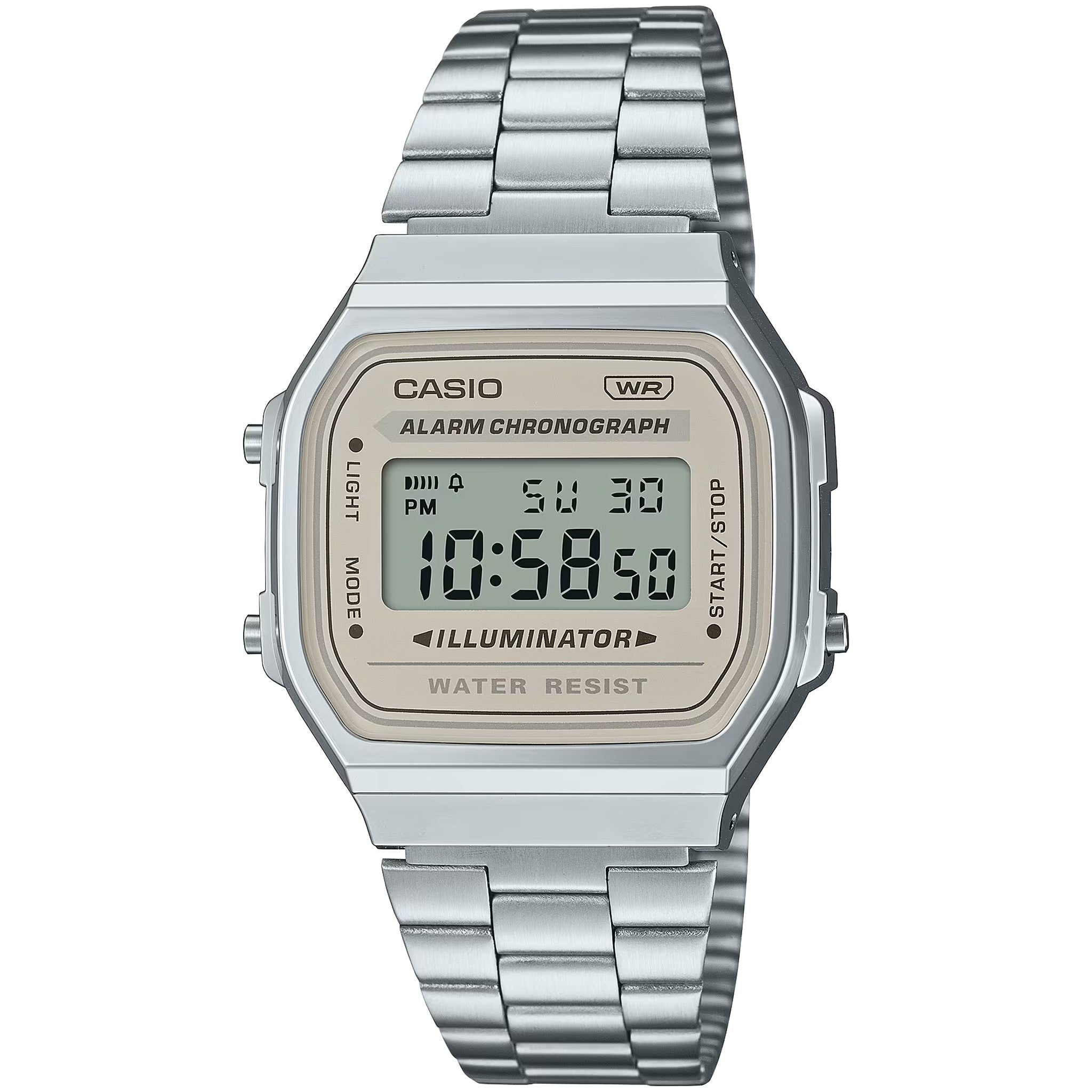 Montre Casio Mixte Vintage A168WA-8A Quartz Digitale Argent Beige