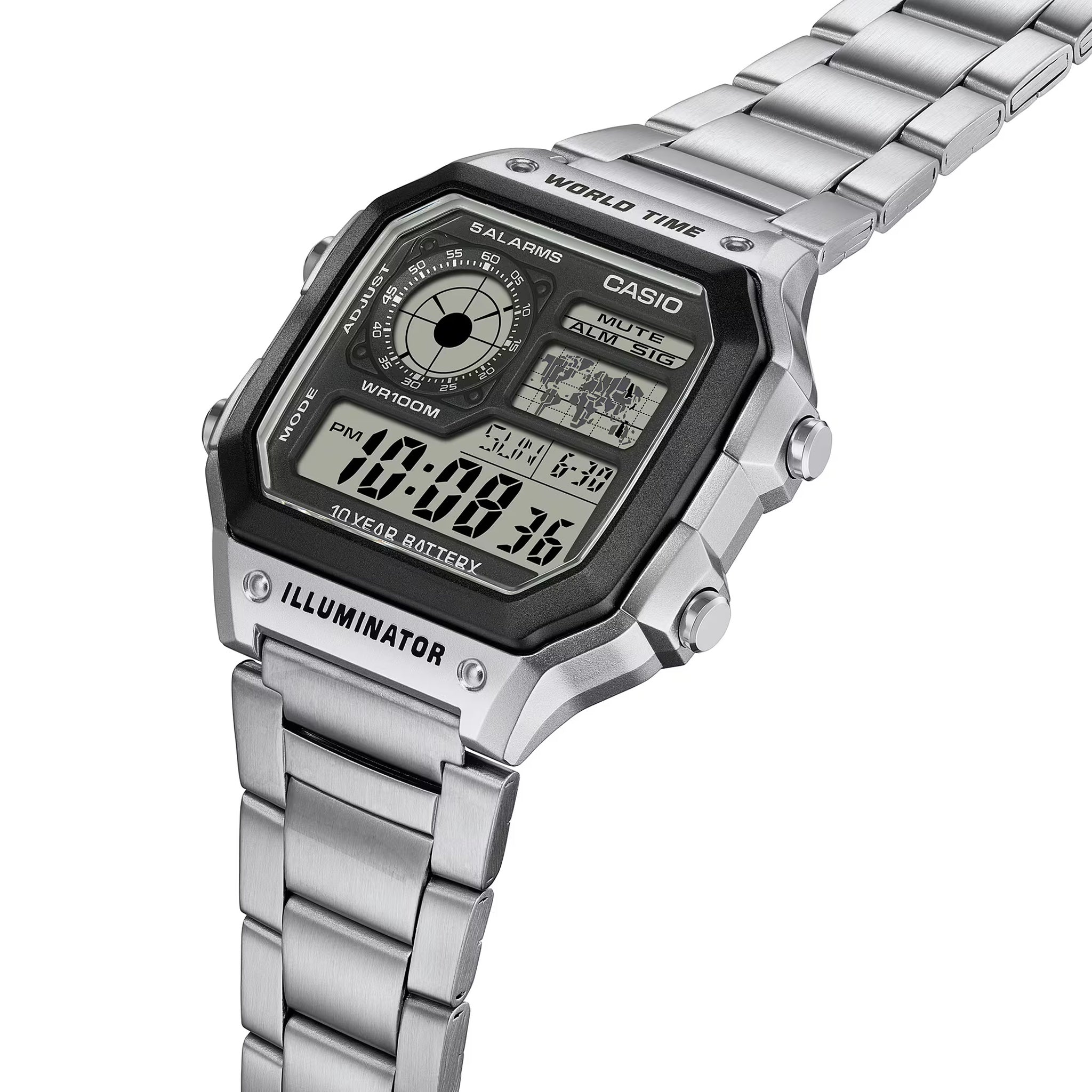 Montre Casio Homme AE-1200WHD-1A Quartz Digitale Argent Noir