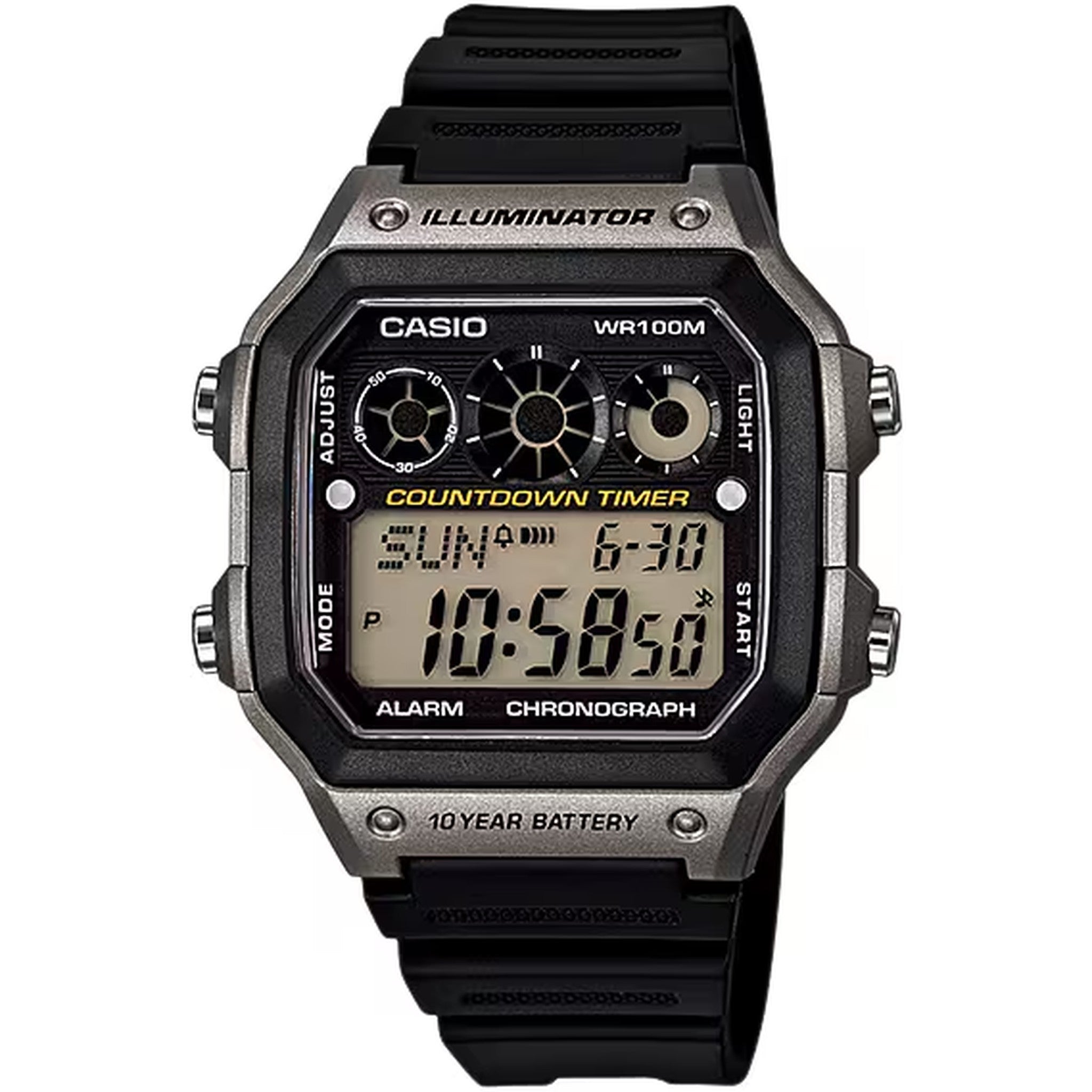Montre Casio Homme AE-1300WH-8A Quartz Digitale Argent Noir