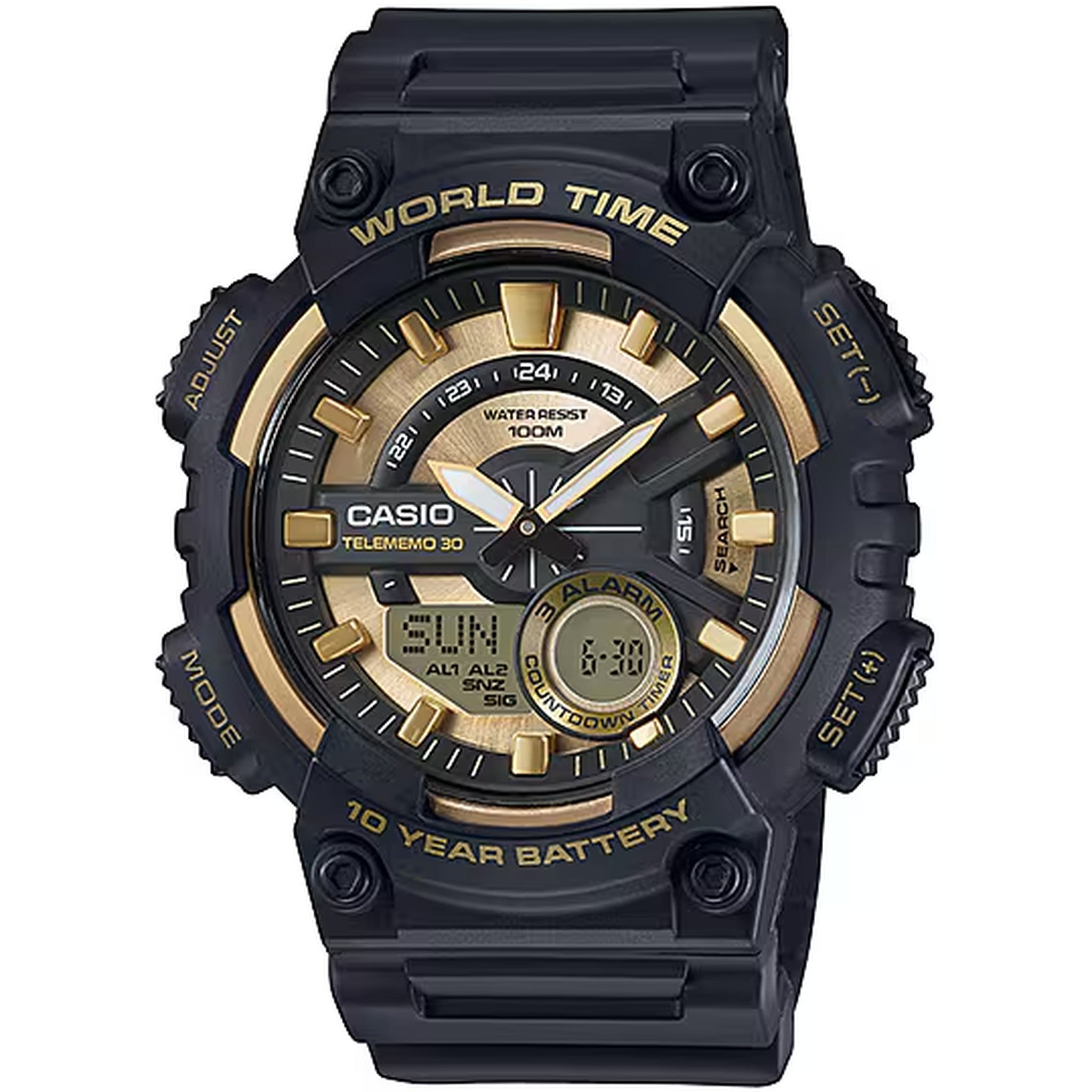 Montre Casio Homme AEQ-110BW-9A Quartz Analogique / Digitale Noir Doré