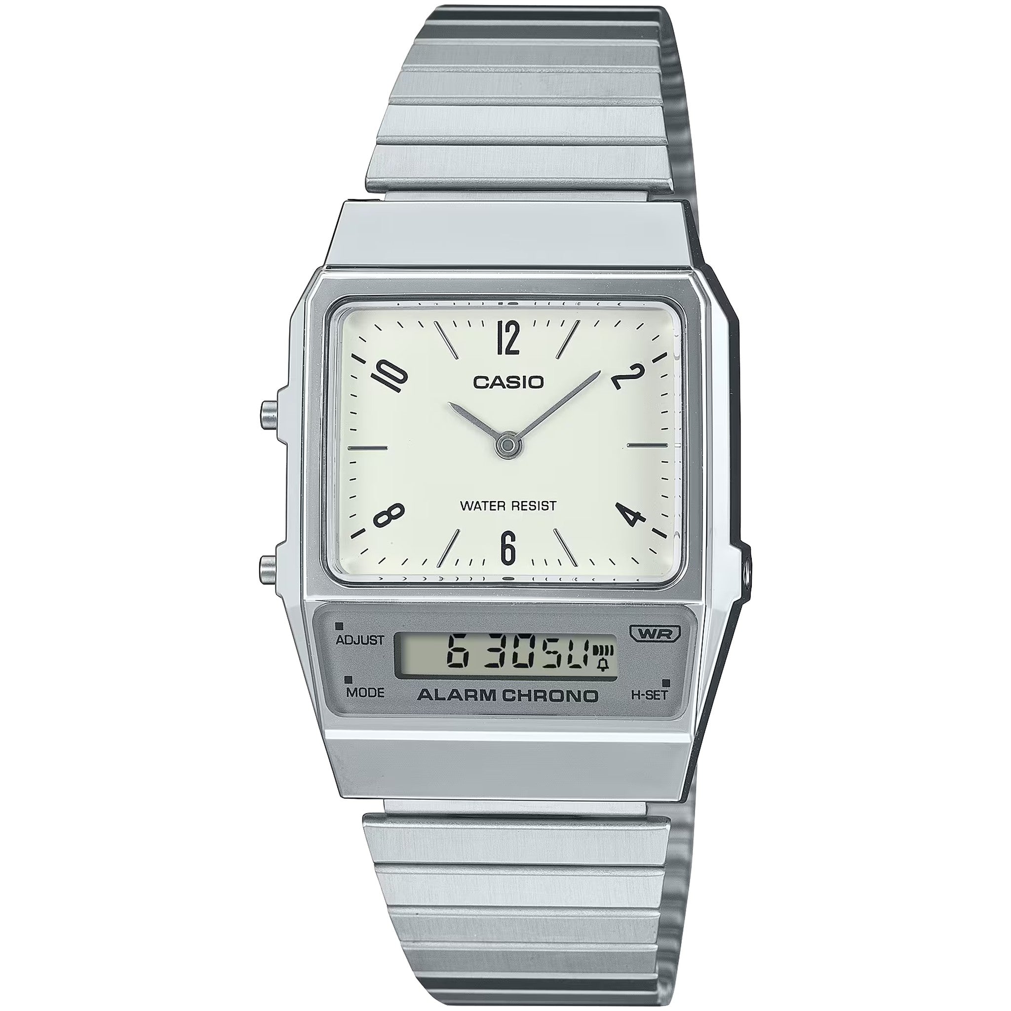 Montre Casio Mixte Vintage AQ-800E-7A2 Quartz Analogique / Digitale Argent Blanc