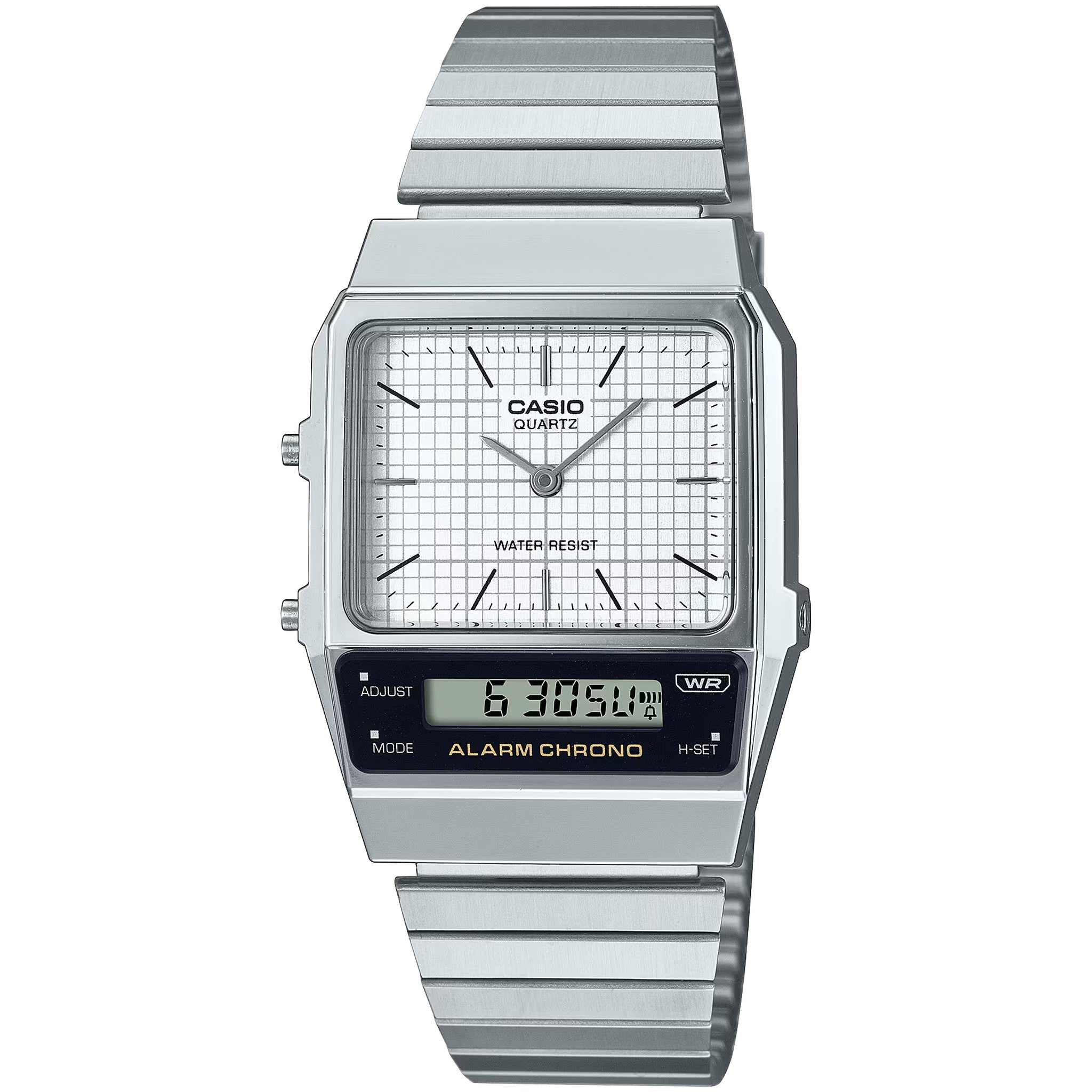 Montre Casio Mixte Vintage AQ-800E-7A Quartz Analogique / Digitale Argent Blanc