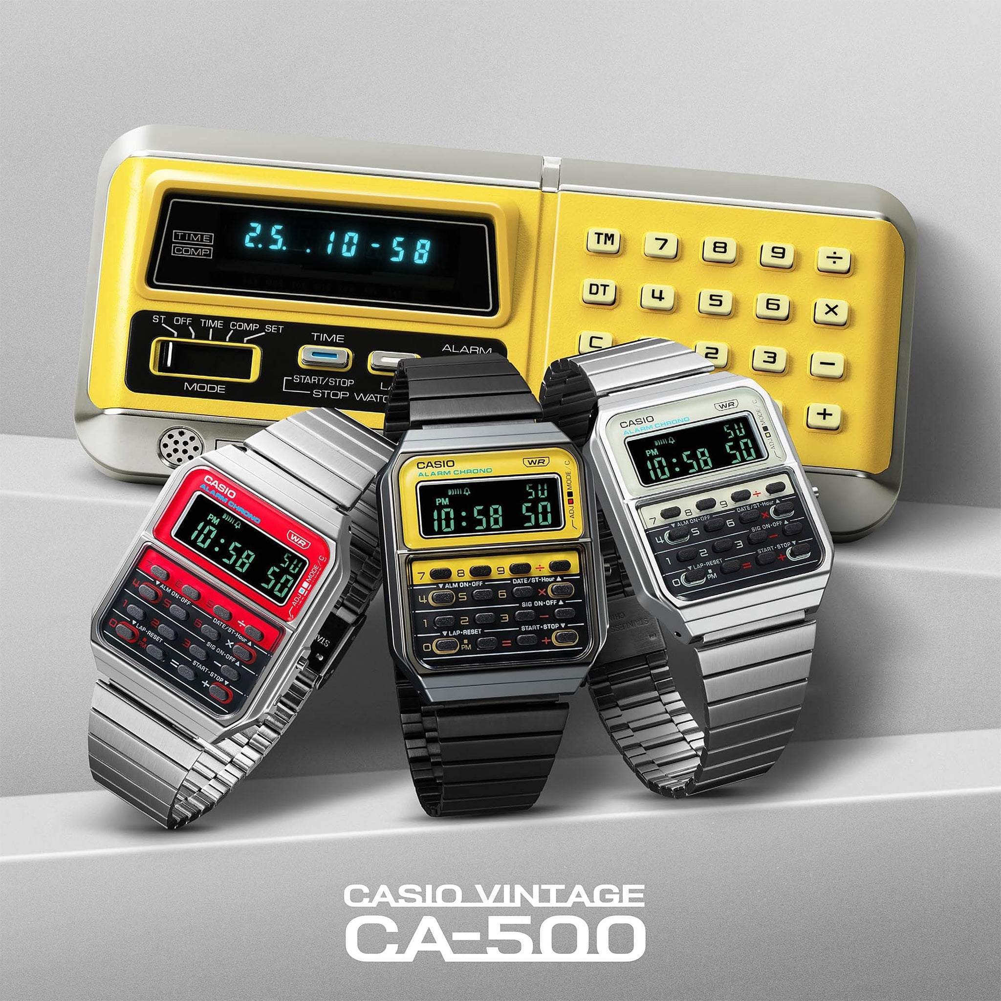 Montre Casio Mixte Vintage CA-500WEGG-9B Quartz Digitale Argent jaune