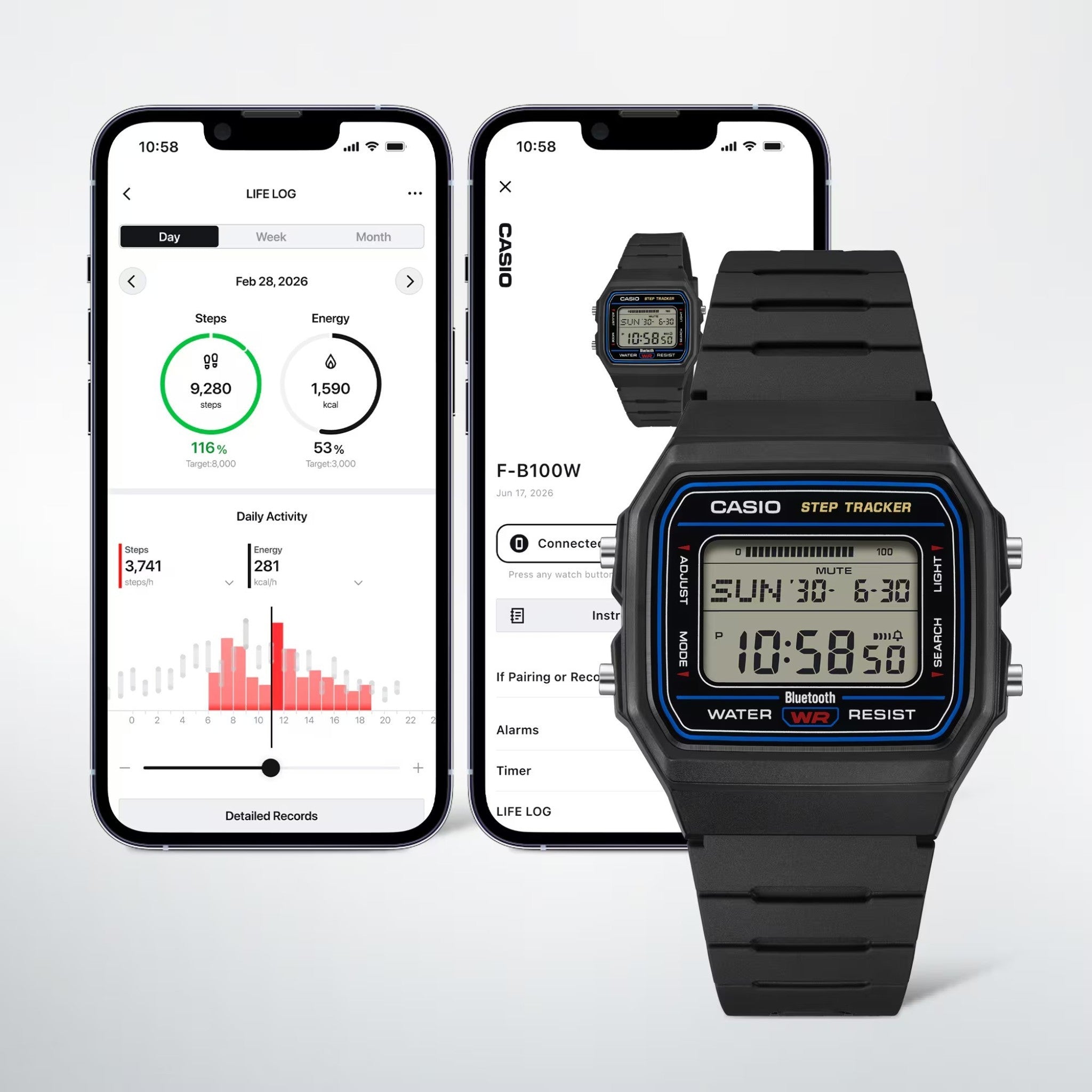 Casio Digitaluhr F-B100W-1A Schwarz Blau Unisex Bluetooth