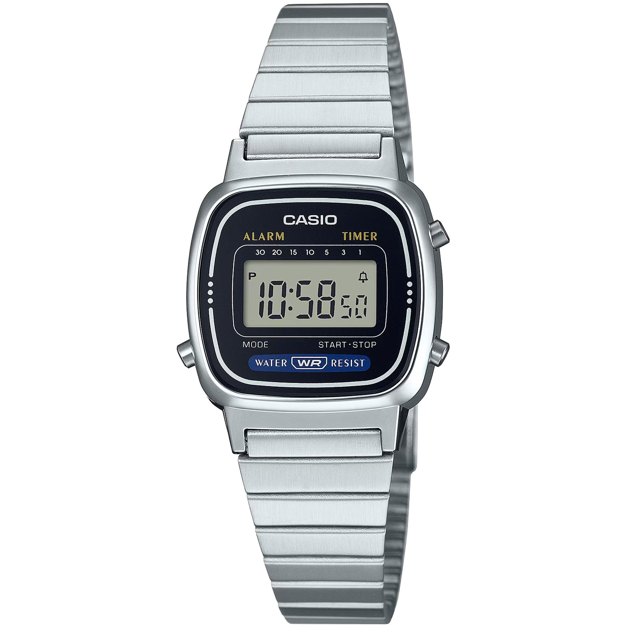 Montre Casio Femme Vintage LA670WD-1D Quartz Digitale Argent Noir