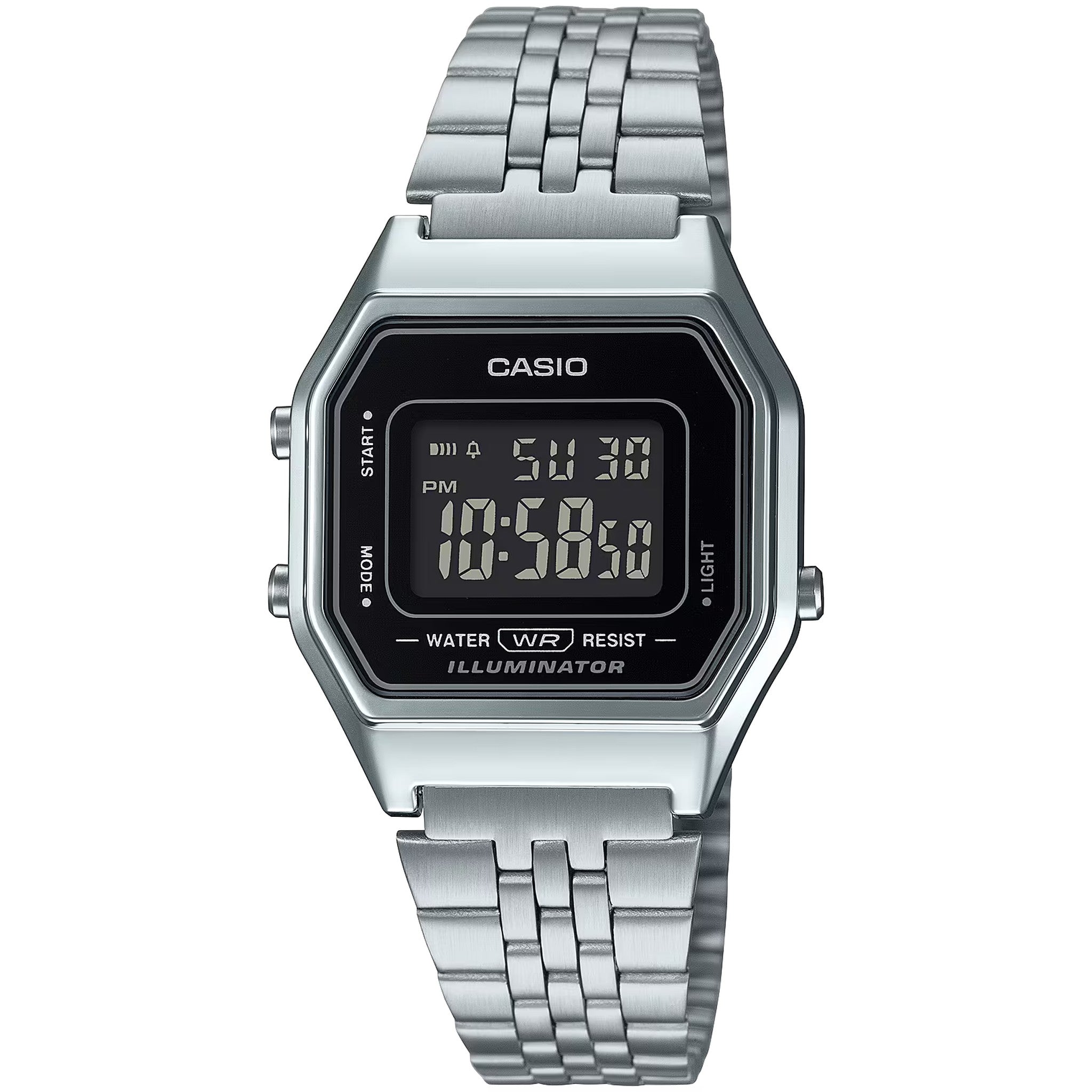Montre Casio Femme Vintage LA680WA-1B Quartz Digitale Argent Noir