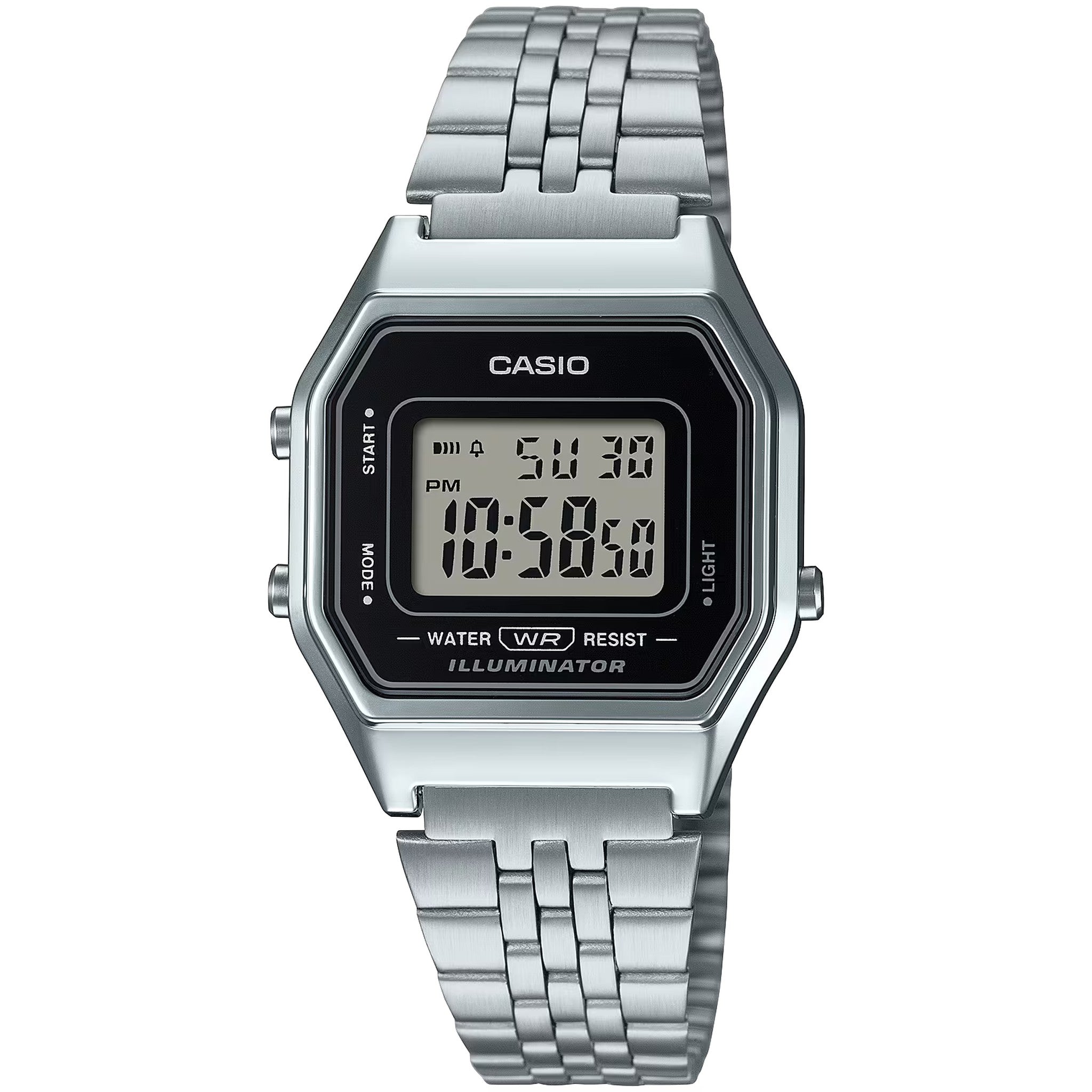 Montre Casio Femme Vintage LA680WA-1D Quartz Digitale Argent Noir