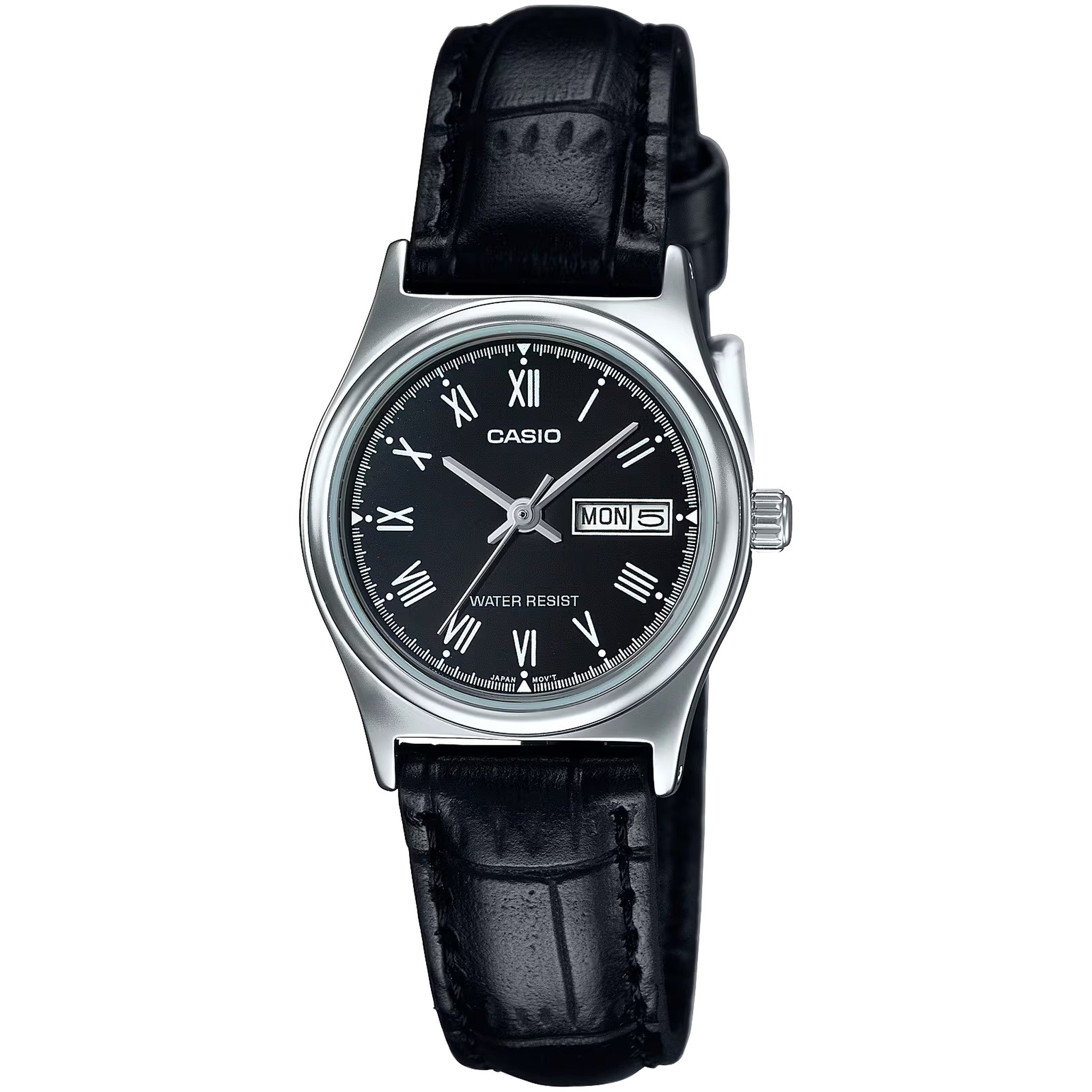 Casio Damenarmbanduhr LTP-V006L-1B Quarz Analog Silber Schwarz