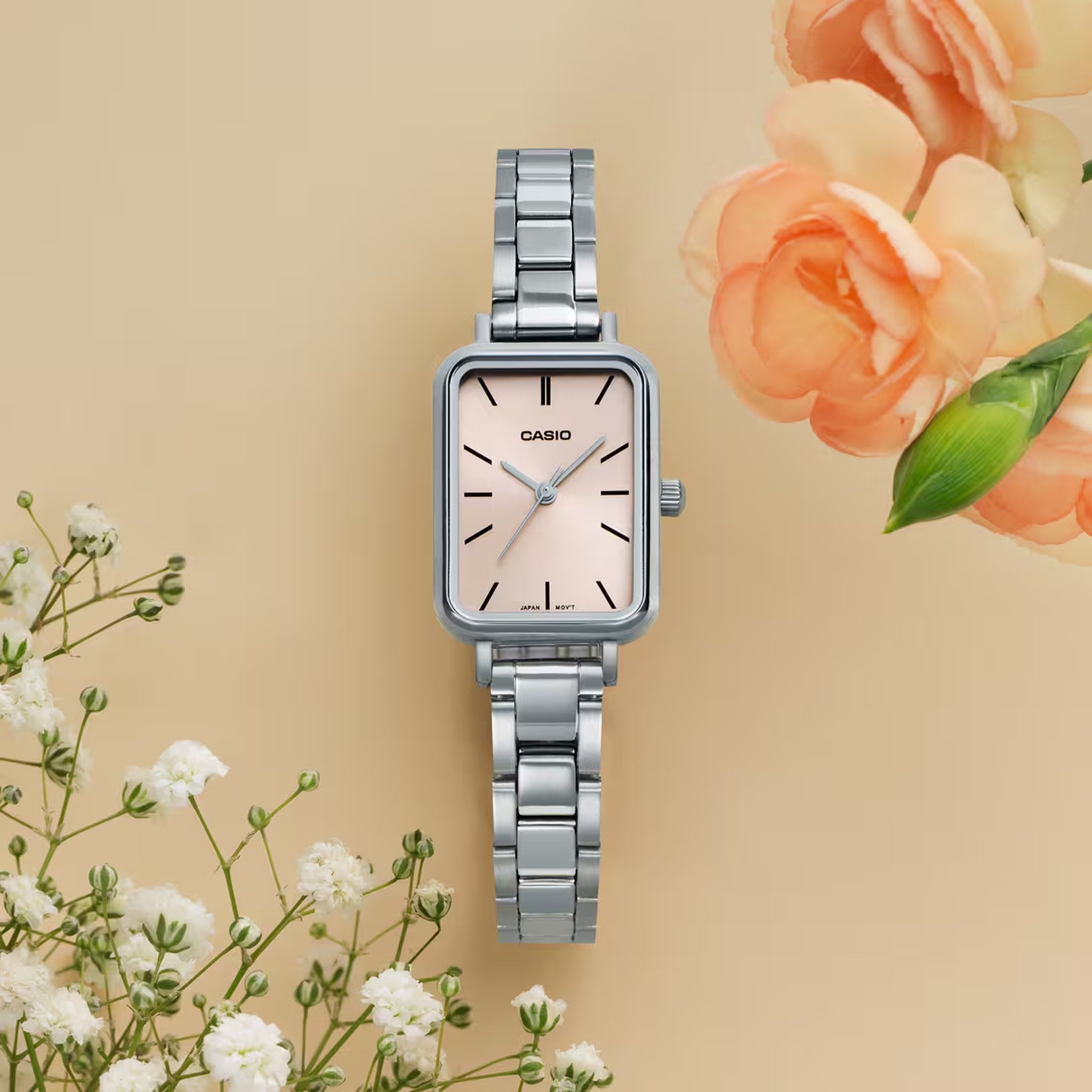 Casio Damenuhr LTP-V009D-4E Quarz Analog Silber Rosé