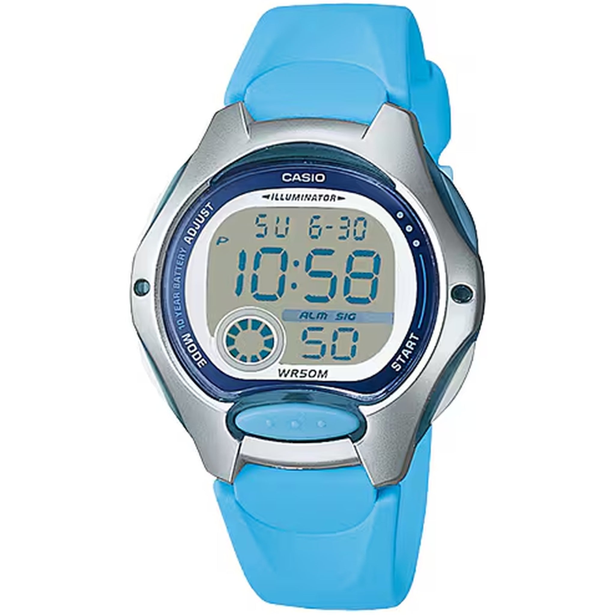 Casio Damenarmbanduhr LW-200-2B Quarz Digital Silber Blau
