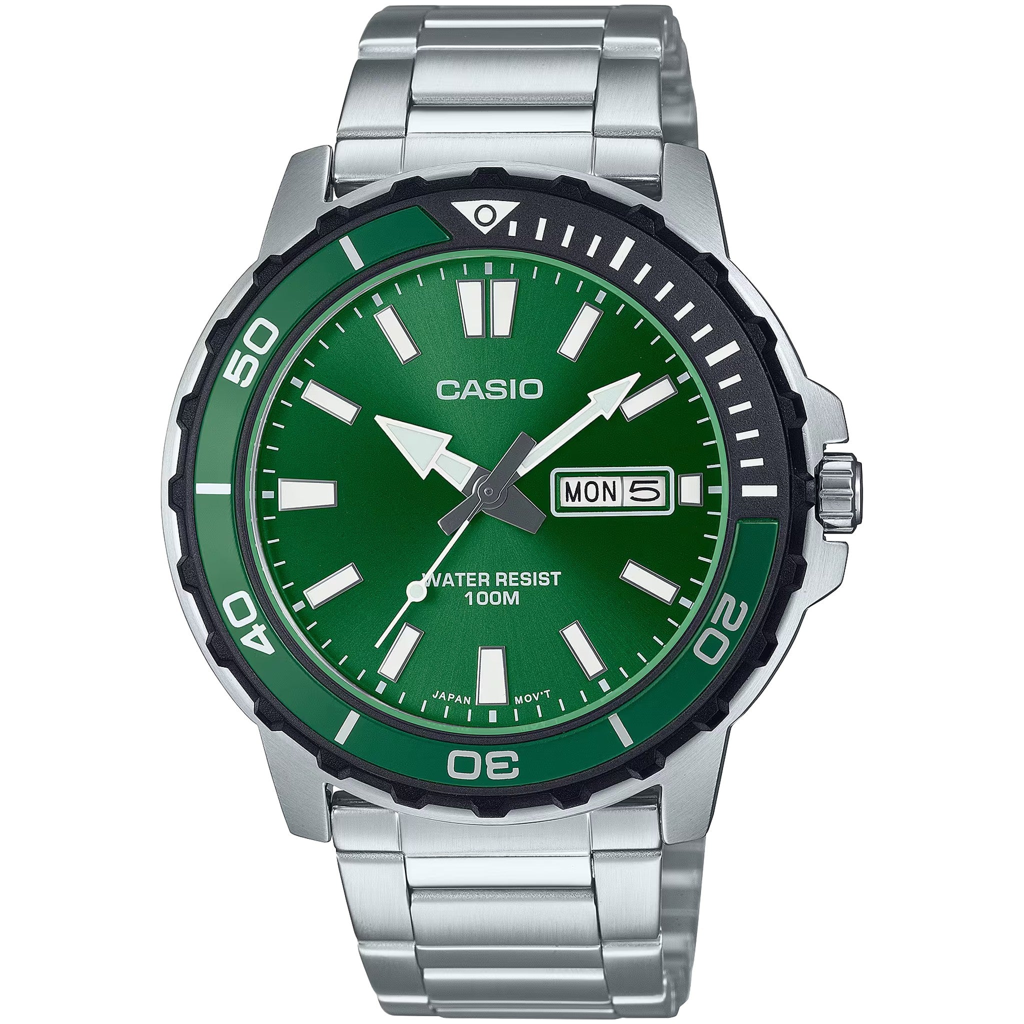 Casio Herrenuhr MTD-125D-3A Quarz Analog Silber Grün