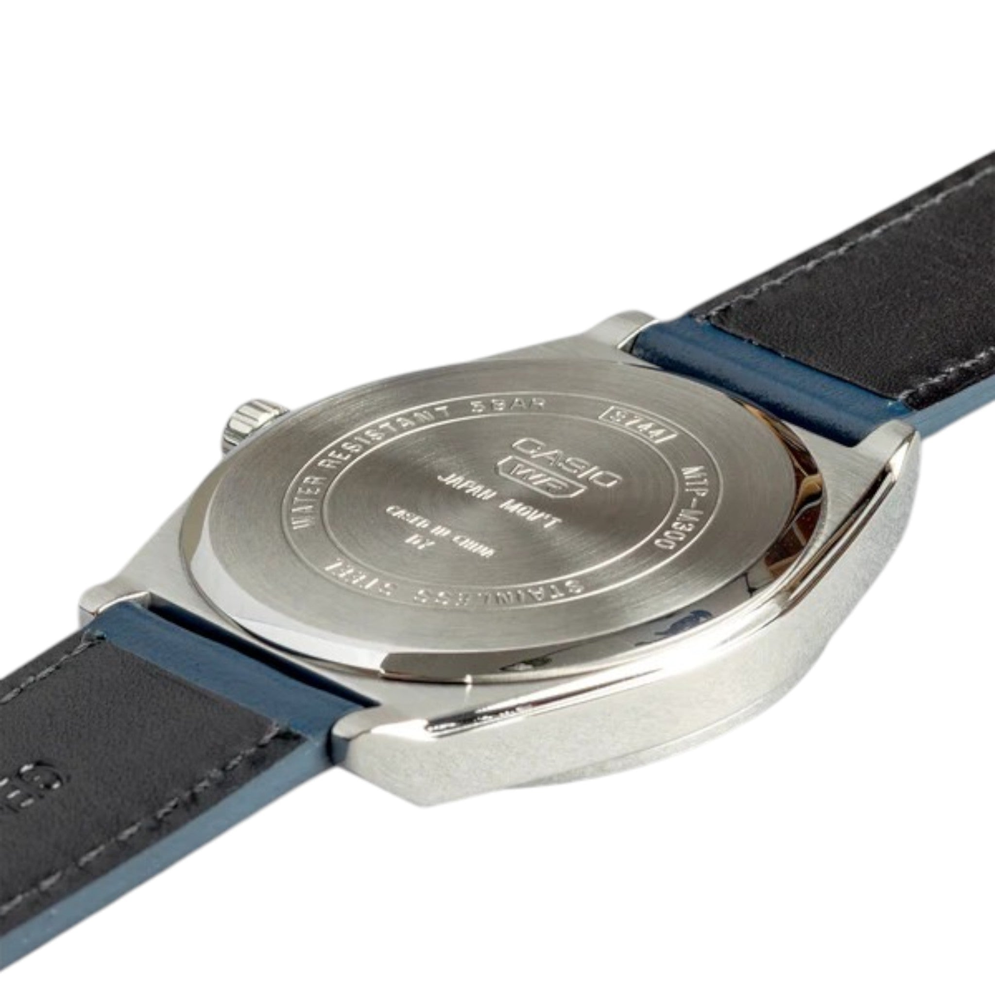 Montre Casio Standard Homme MTP-M300L-7A Moon Phase Blanc Cuir Bleu Quartz