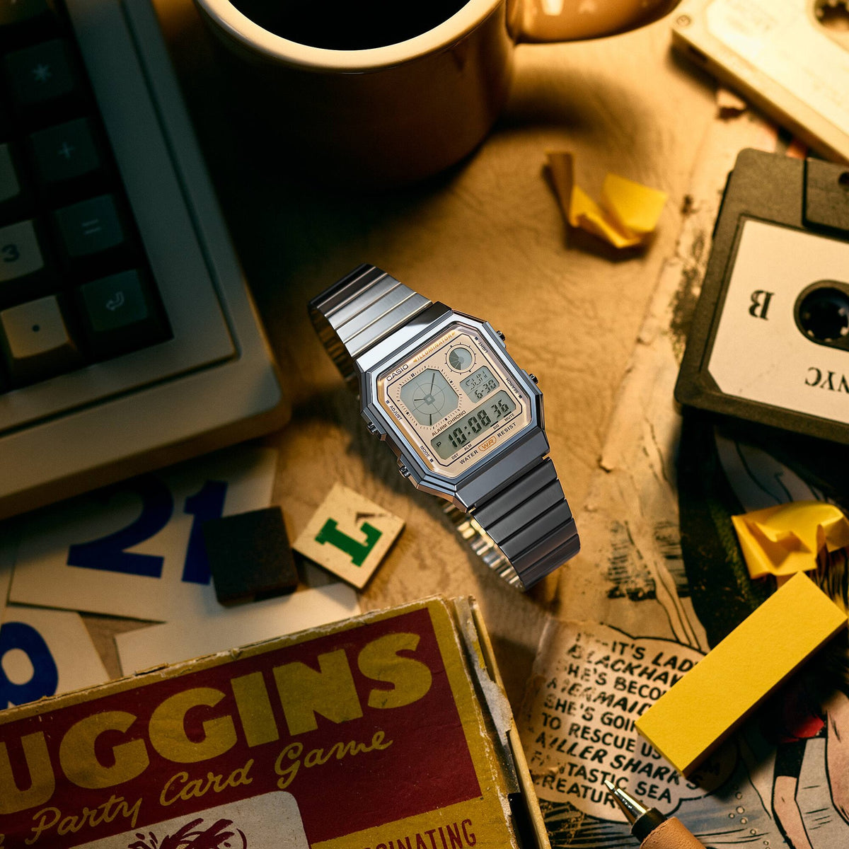 Casio Vintage A130WE-9A Silver Beige Digital Watch