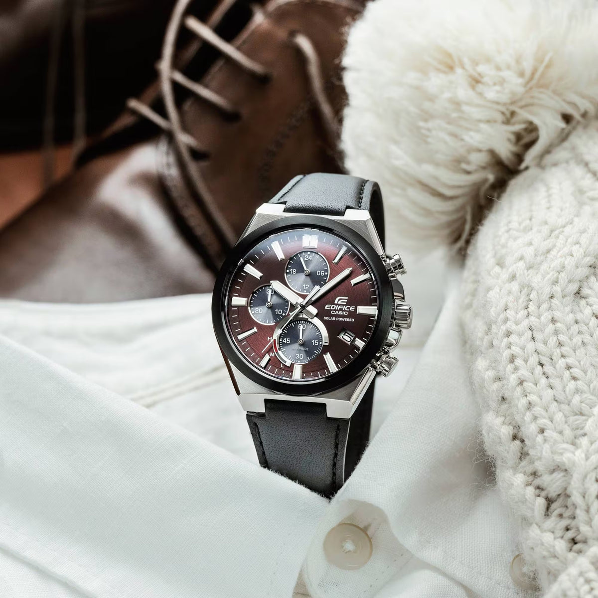 Montre Casio Edifice EFS-S630BL-5AV Chronographe Solaire Cuir Rouge Homme