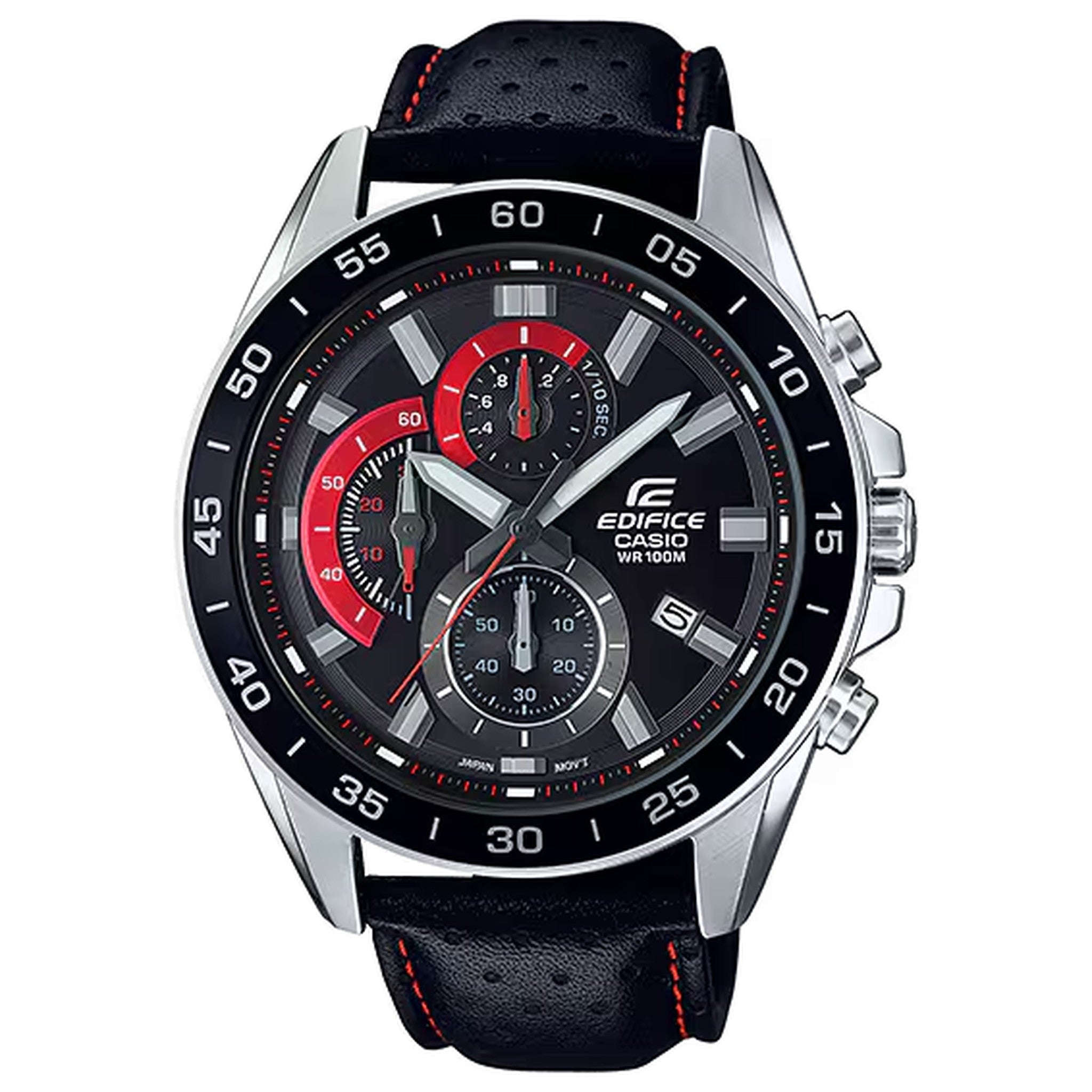 Casio Edifice EFV-550L-1A Herrenuhr Schwarz Rot Leder