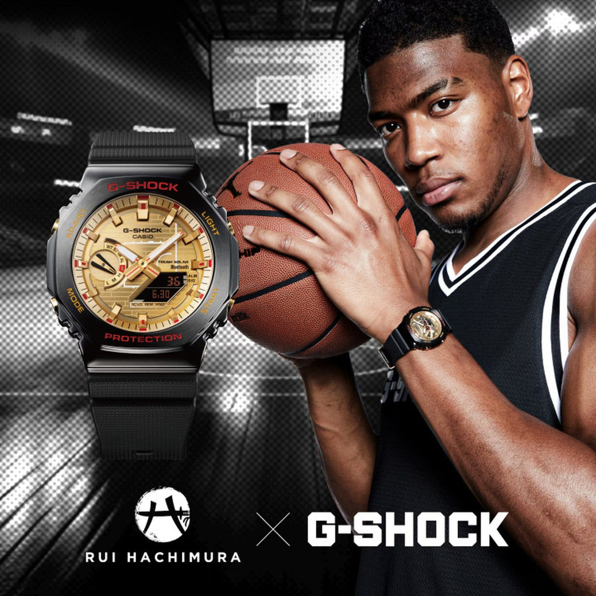 Casio G-Shock GBM-2100RH-1A Herrenuhr Schwarz Gold Rui Hachimura