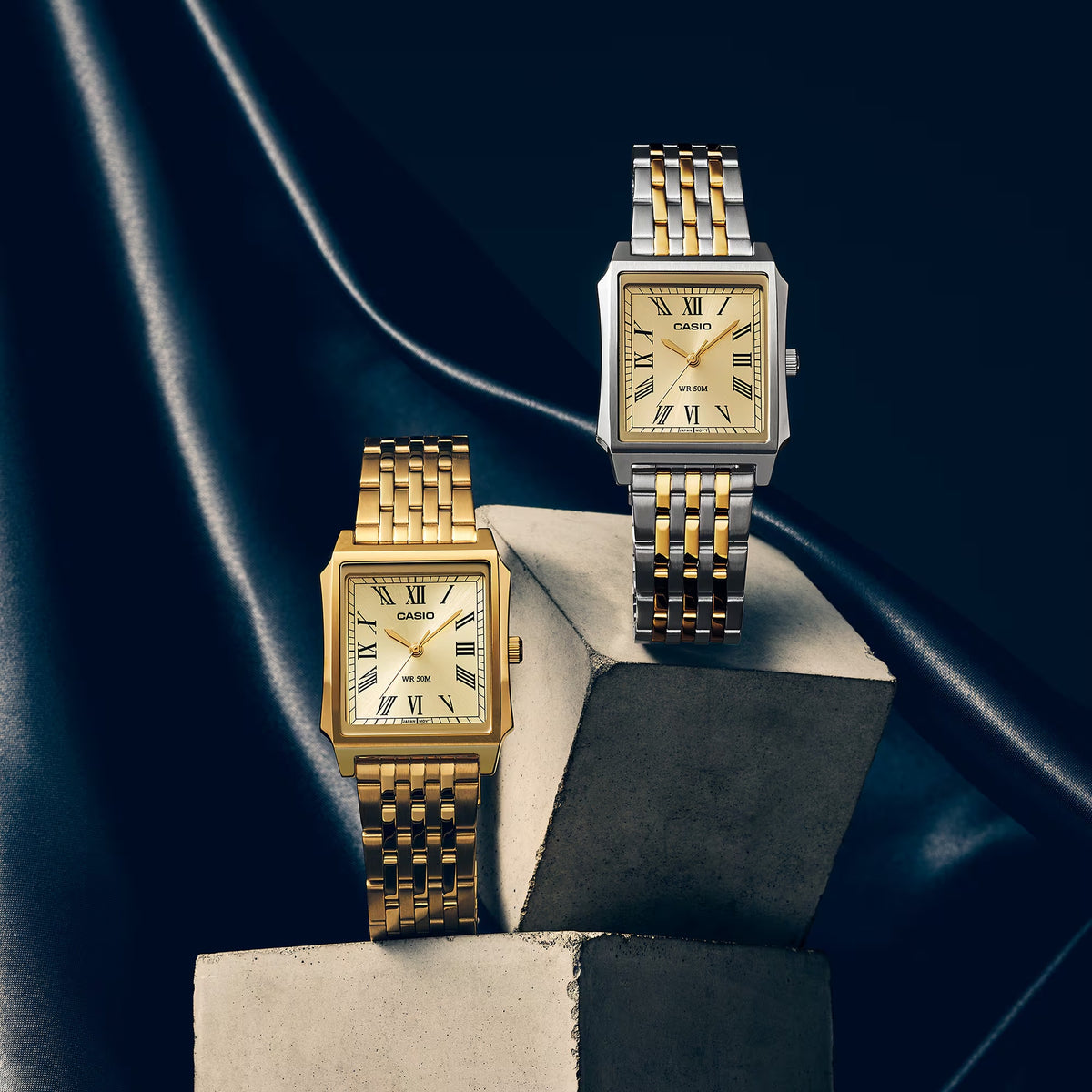 Casio Timeless MTP-B190SG-9BV Rectangular Roman Numerals Silver Gold Watch