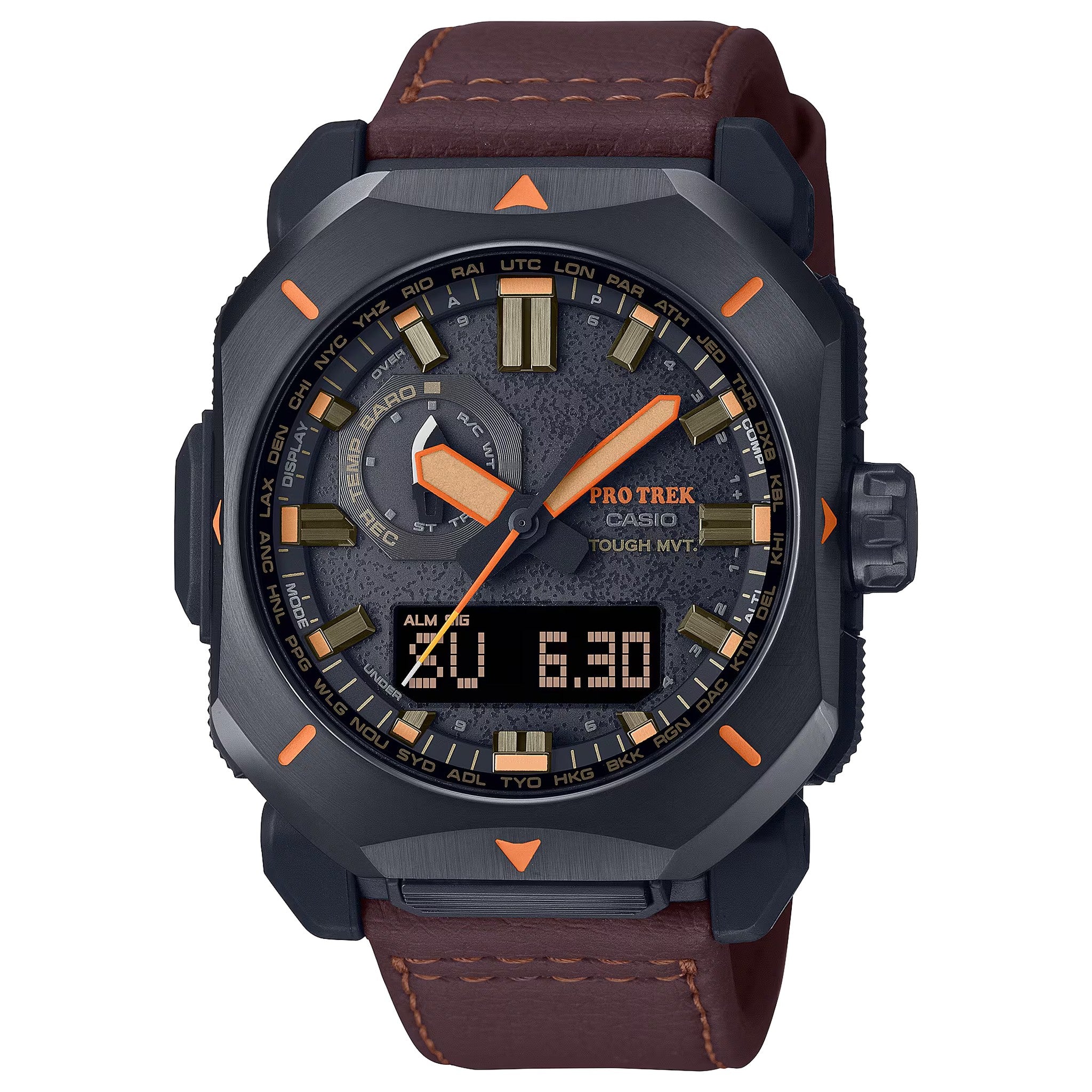 Casio Pro Trek PRW-6900YL-5 Men's Black Leather Brown Watch