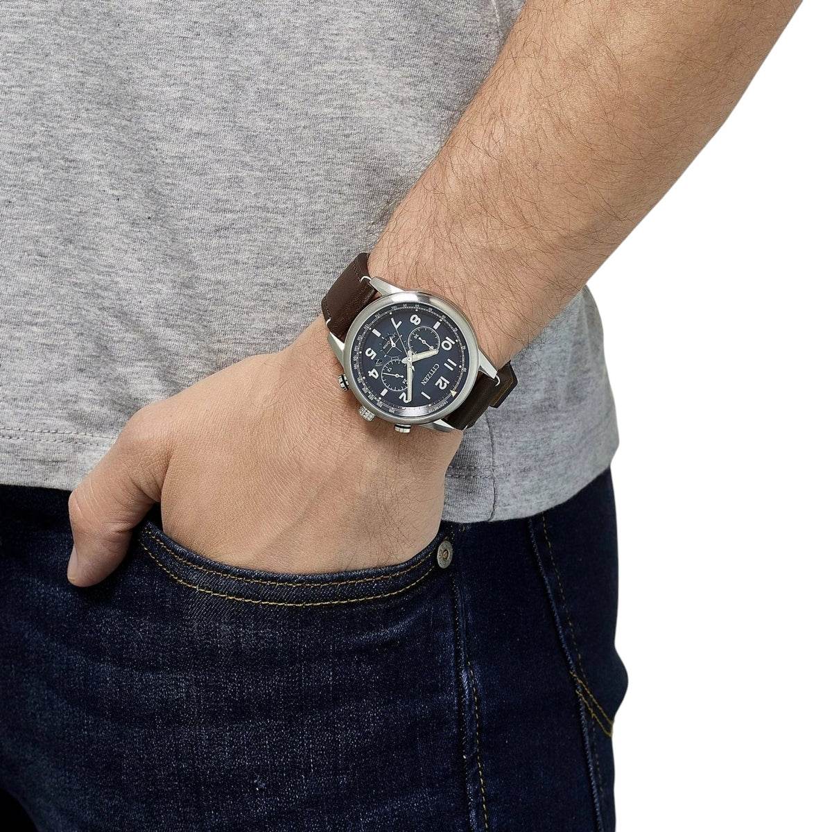 Orologio Citizen Eco-Drive CA4420-13L da uomo blu e marrone