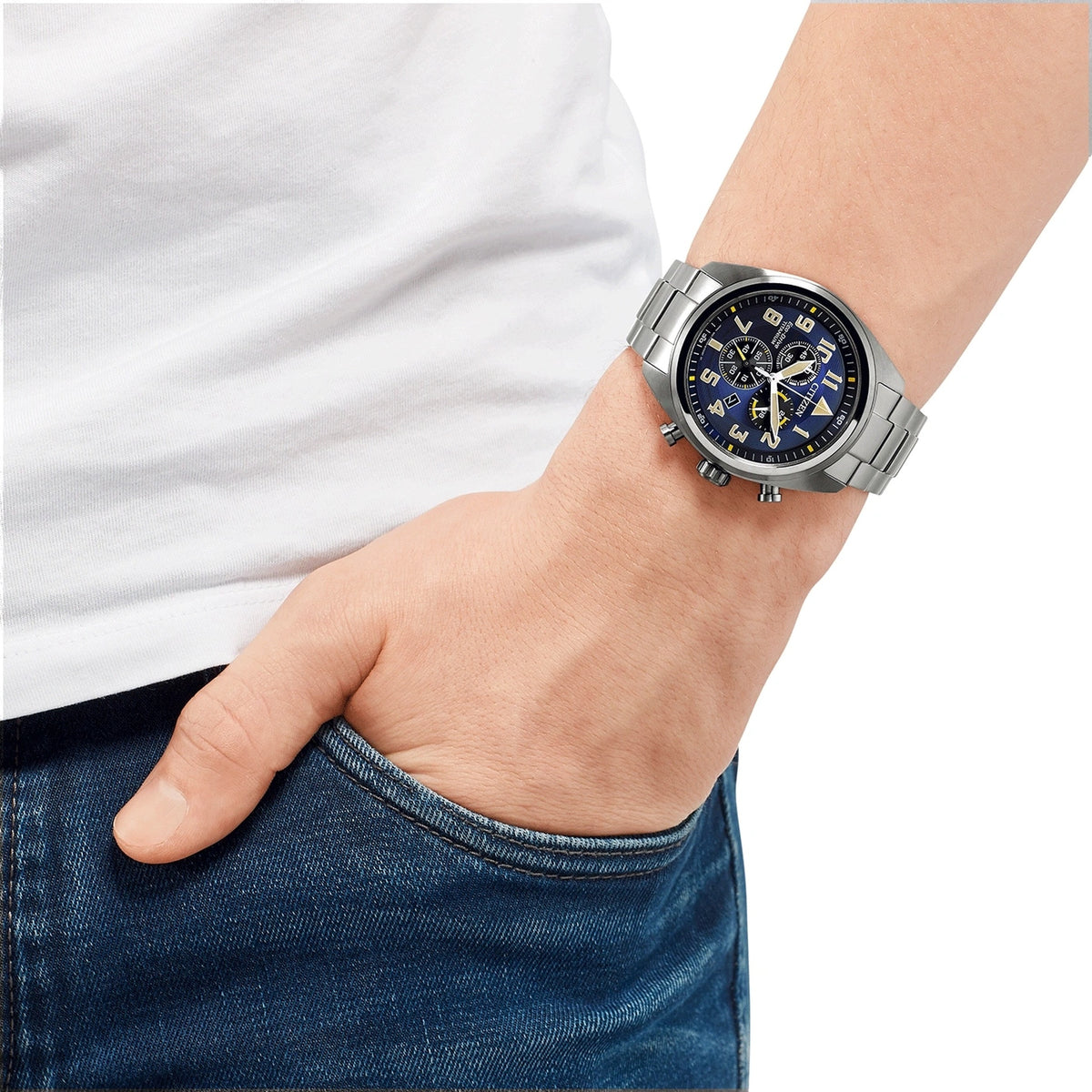 Montre Citizen AT2480-81L Chronographe Eco-Drive 43.5mm Super Titanium Bleu Homme