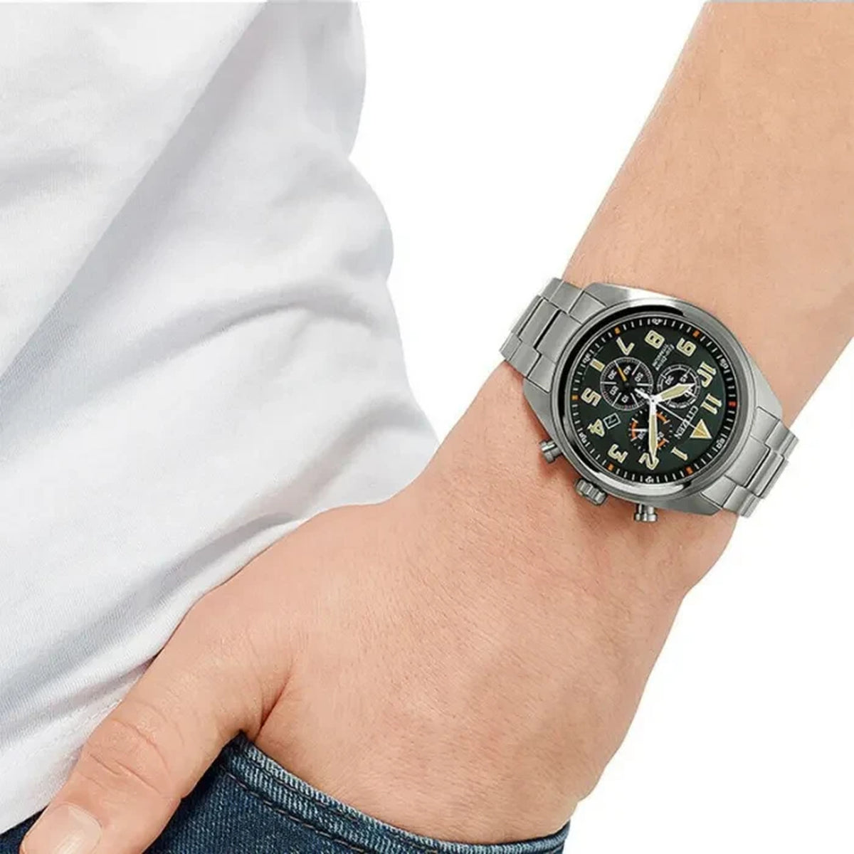 Montre Citizen AT2480-81X Chronographe Eco-Drive 43.5mm Super Titanium Vert Homme