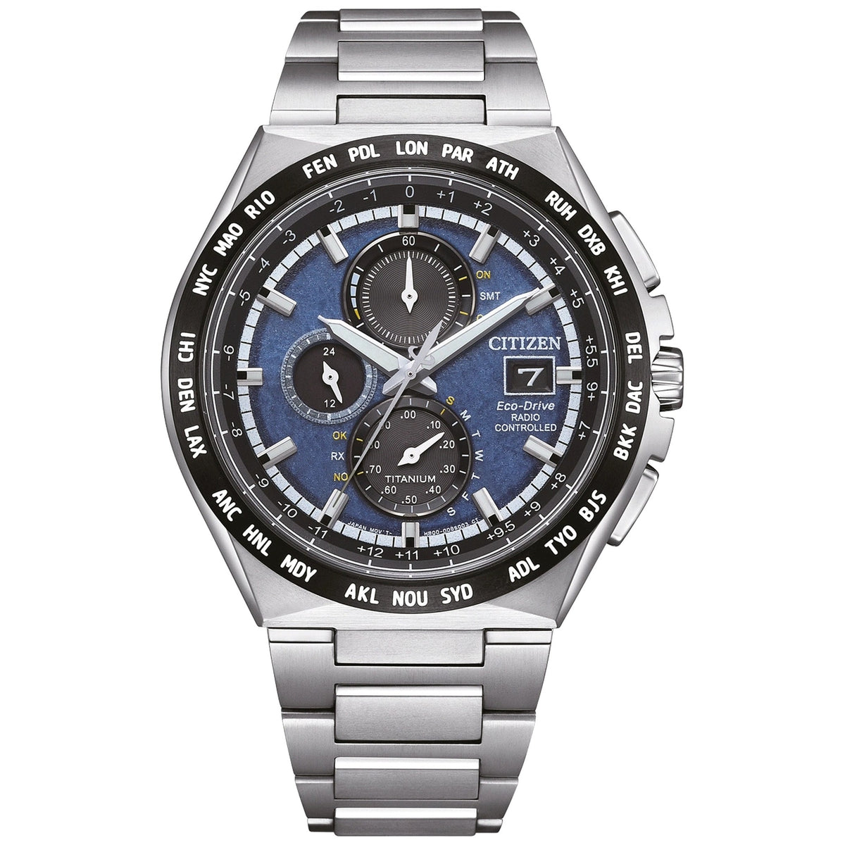 Montre Citizen AT8238-84L Chronographe Eco-Drive 43.5mm Super Titanium Bleu Homme