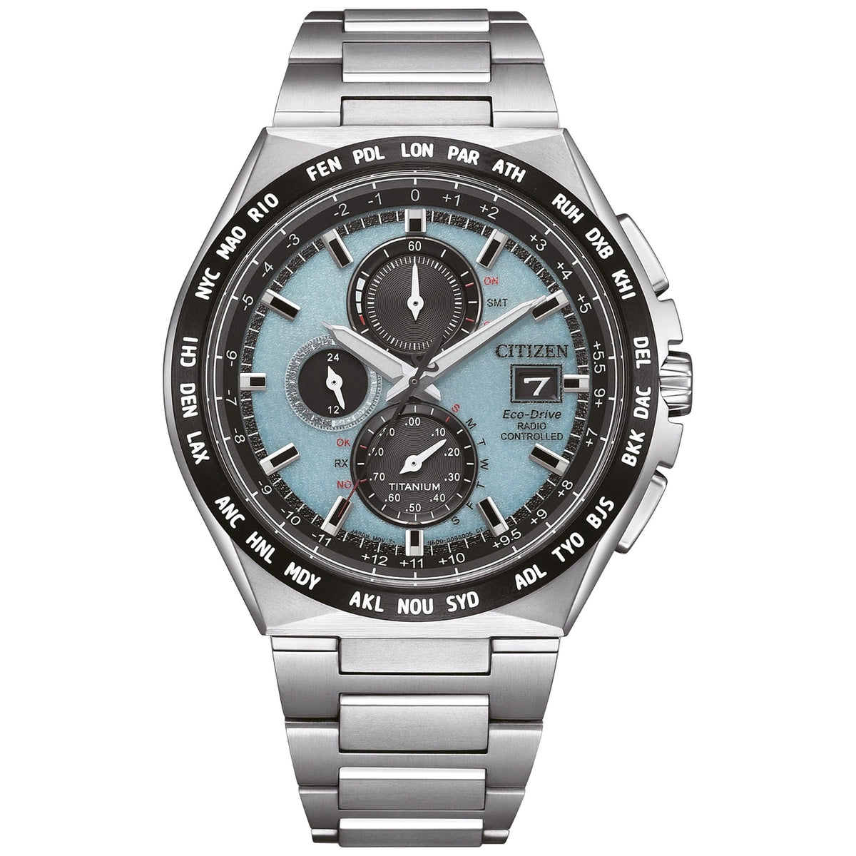 Montre Citizen AT8238-84M Chronographe Eco-Drive 43.5mm Super Titanium Bleu Homme