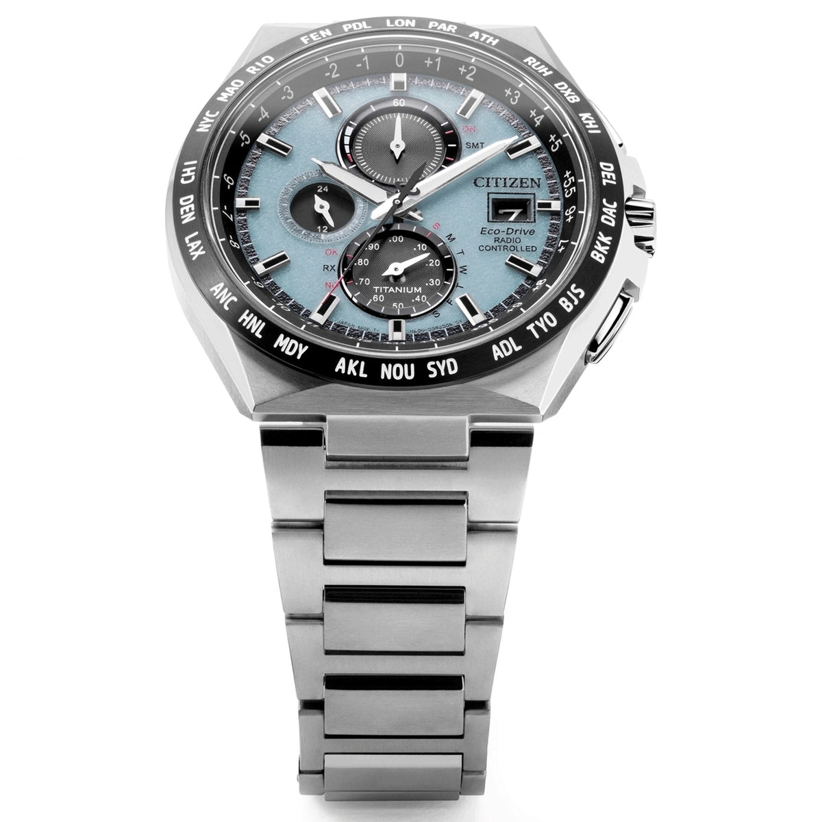 Montre Citizen AT8238-84M Chronographe Eco-Drive 43.5mm Super Titanium Bleu Homme