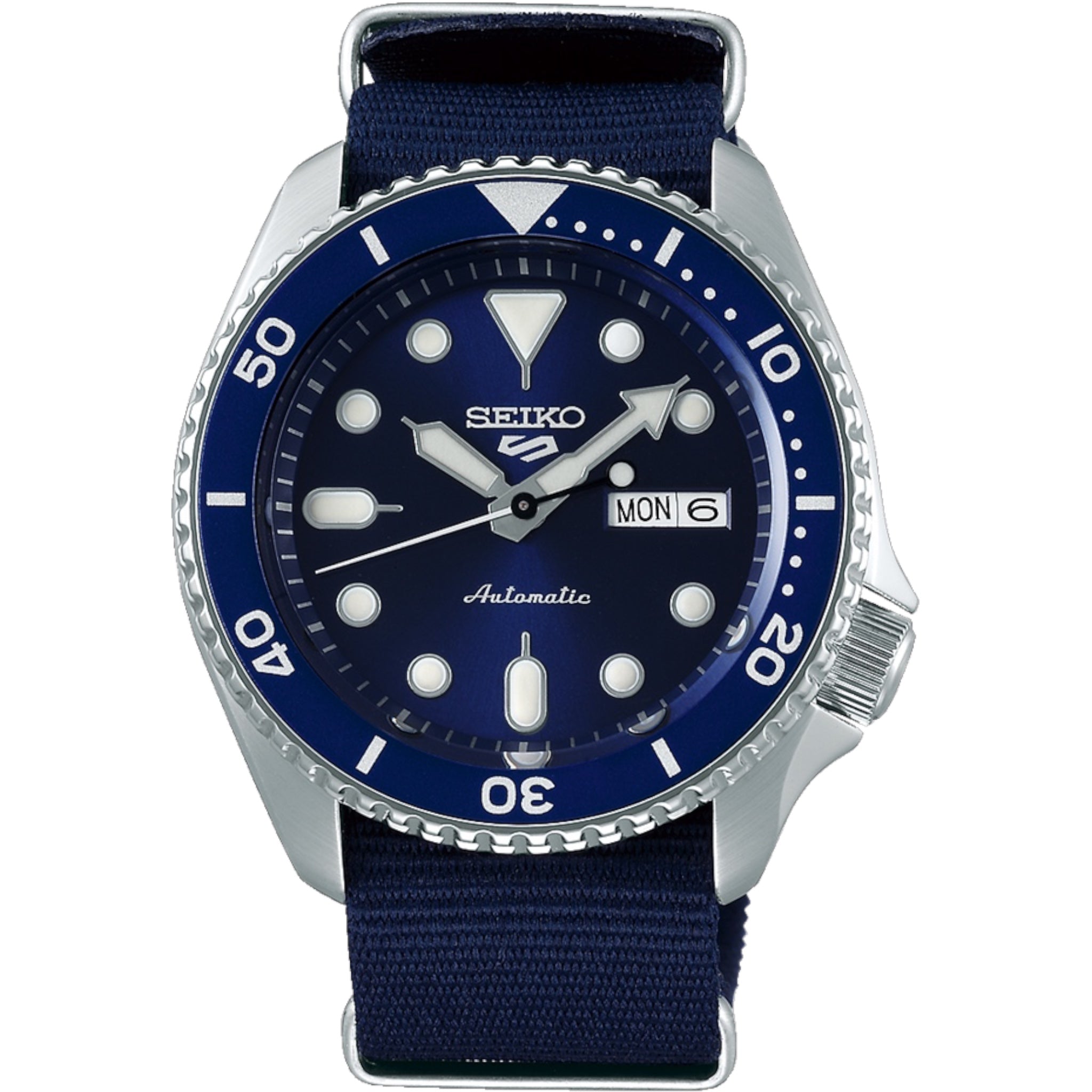 Seiko 5 Sports SRPD51K2 Herren-Automatikuhr mit Nylonarmband, Blau