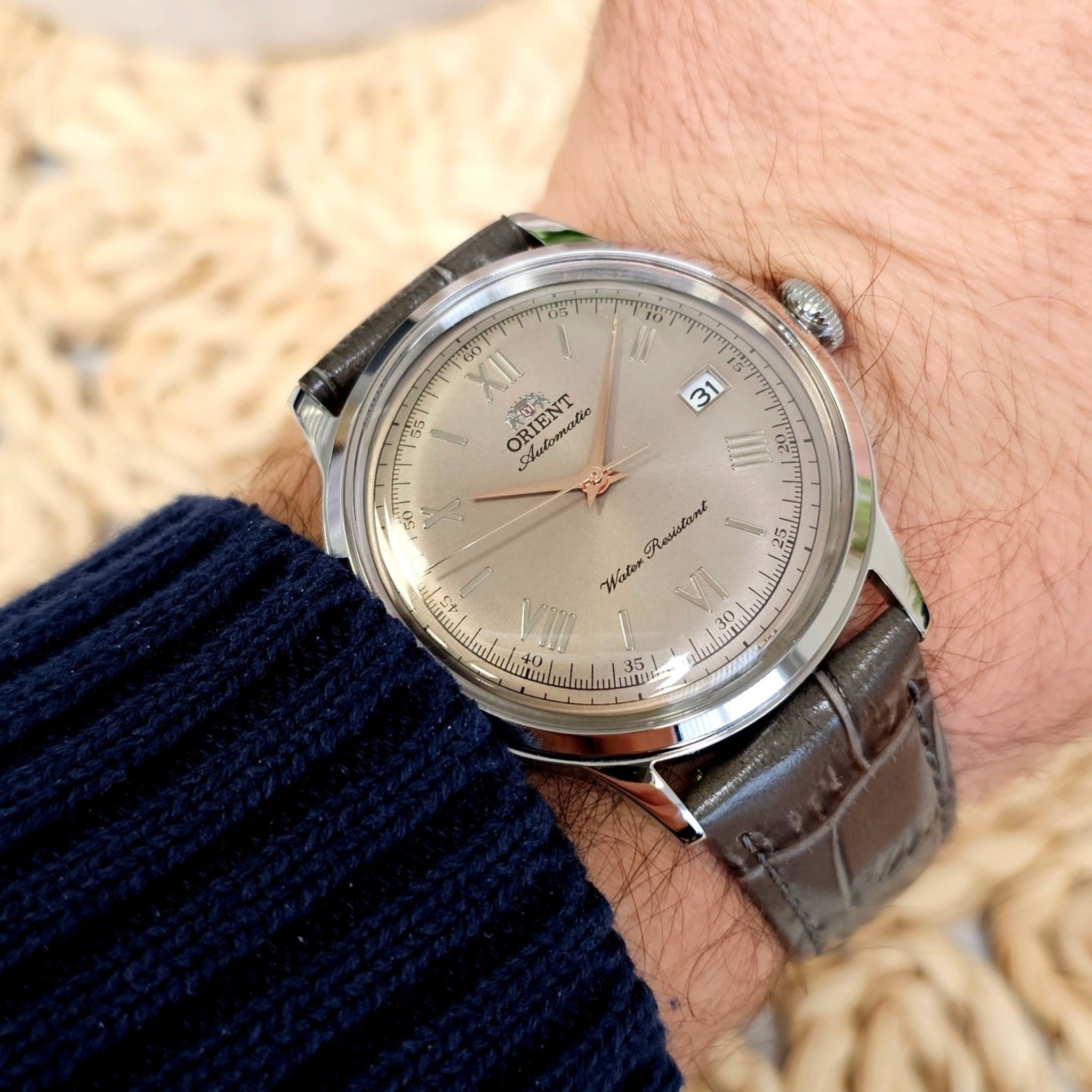 Orient Bambino V2 RA-AC0025N30B Automatic Beige Sunburst Leather Watch