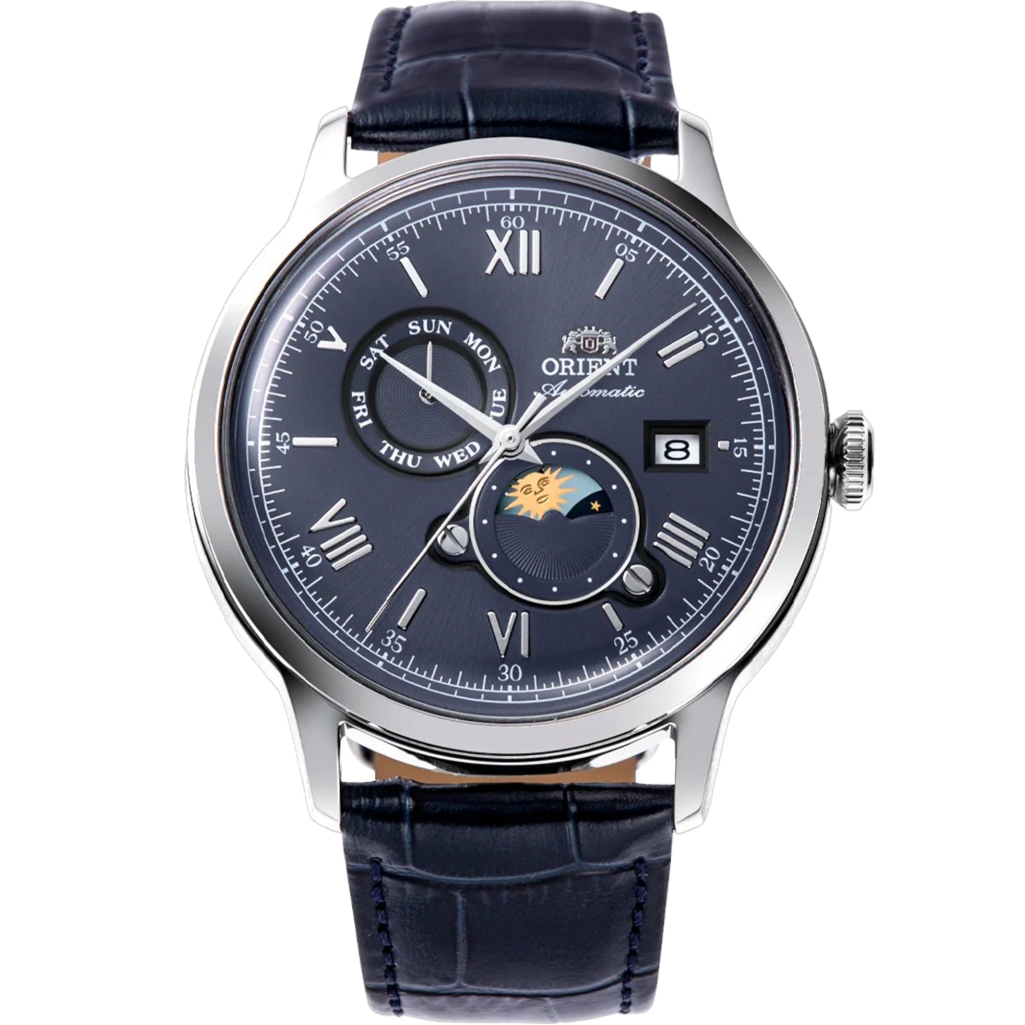 Montre Orient Bambino V9 Classic Sun and Moon RA-AK0806R30B Automatique Bleu