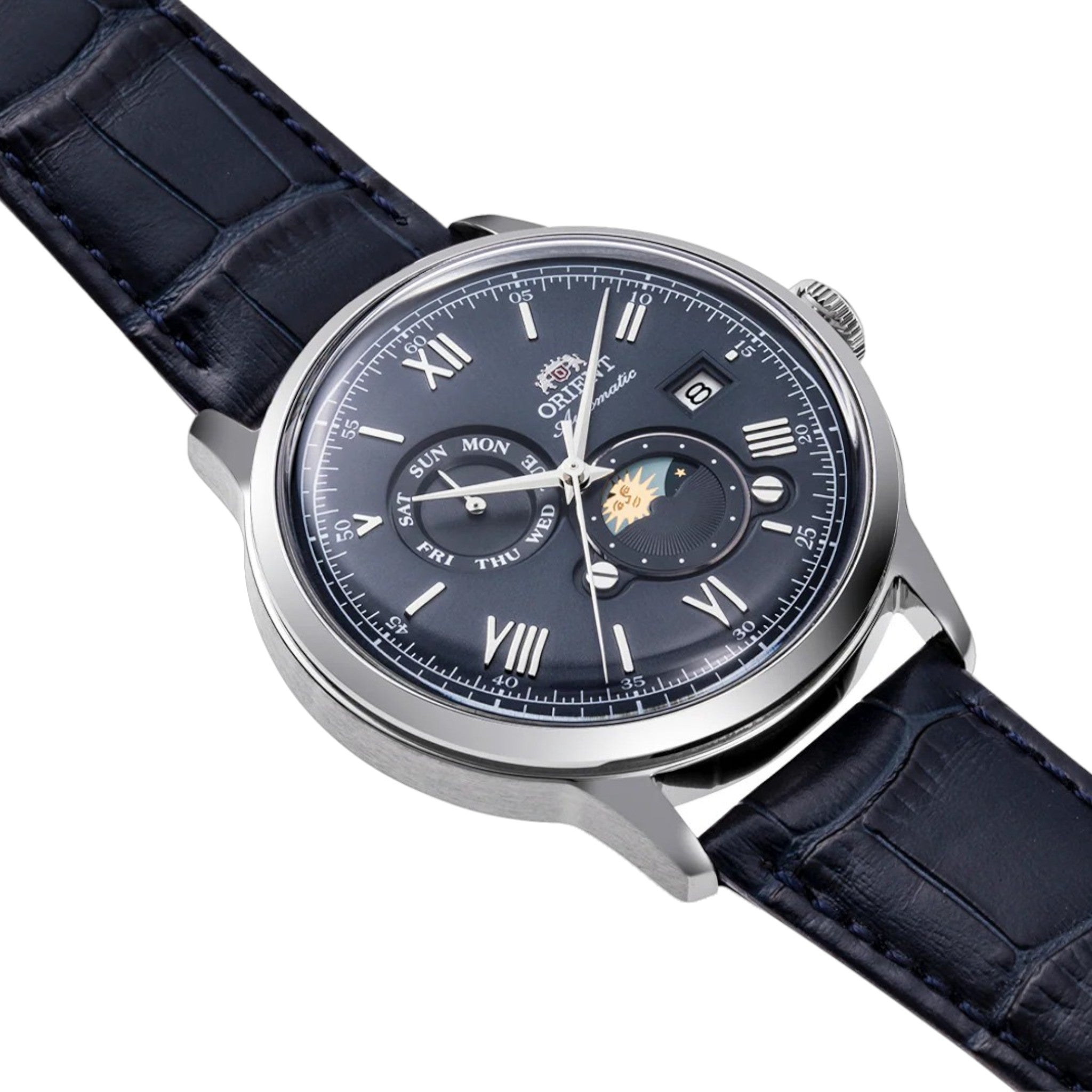 Montre Orient Bambino V9 Classic Sun and Moon RA-AK0806R30B Automatique Bleu