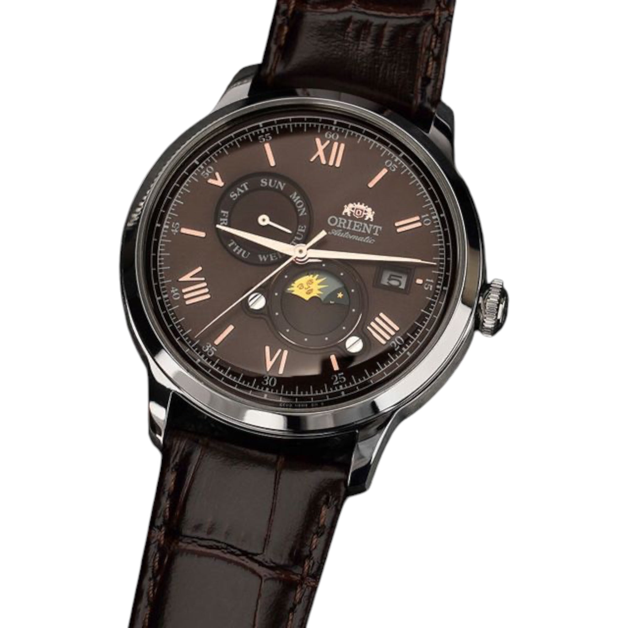 Orient Bambino V9 Classic Sonne und Mond RA-AK0804Y30B Automatische Braune Uhr