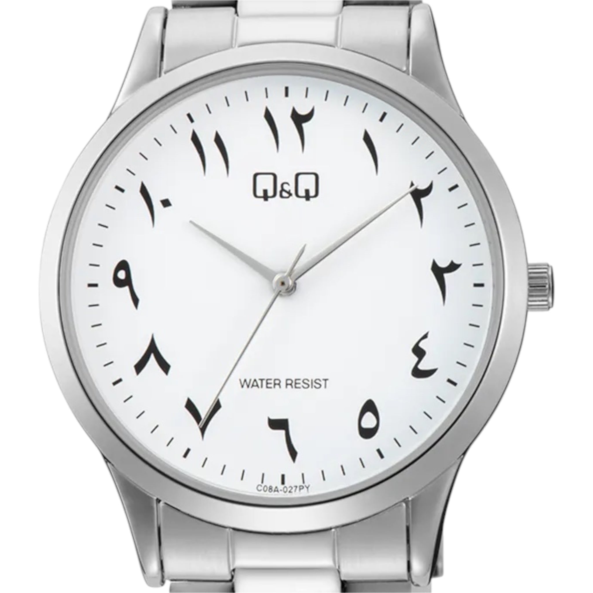 Q&Q C08A-027PY Herren-Armbanduhr mit arabischem Zifferblatt, silberfarben