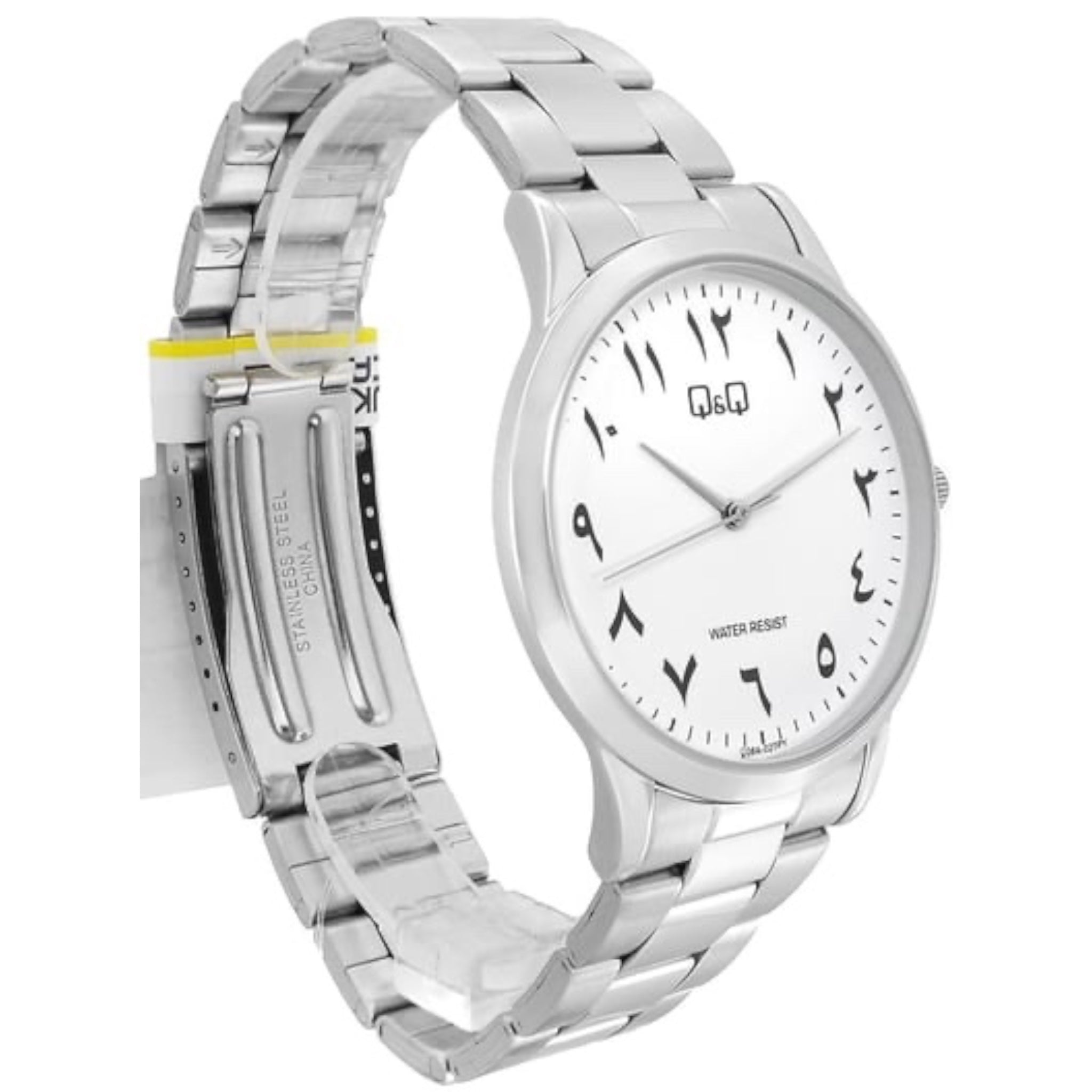 Q&Q C08A-027PY Herren-Armbanduhr mit arabischem Zifferblatt, silberfarben